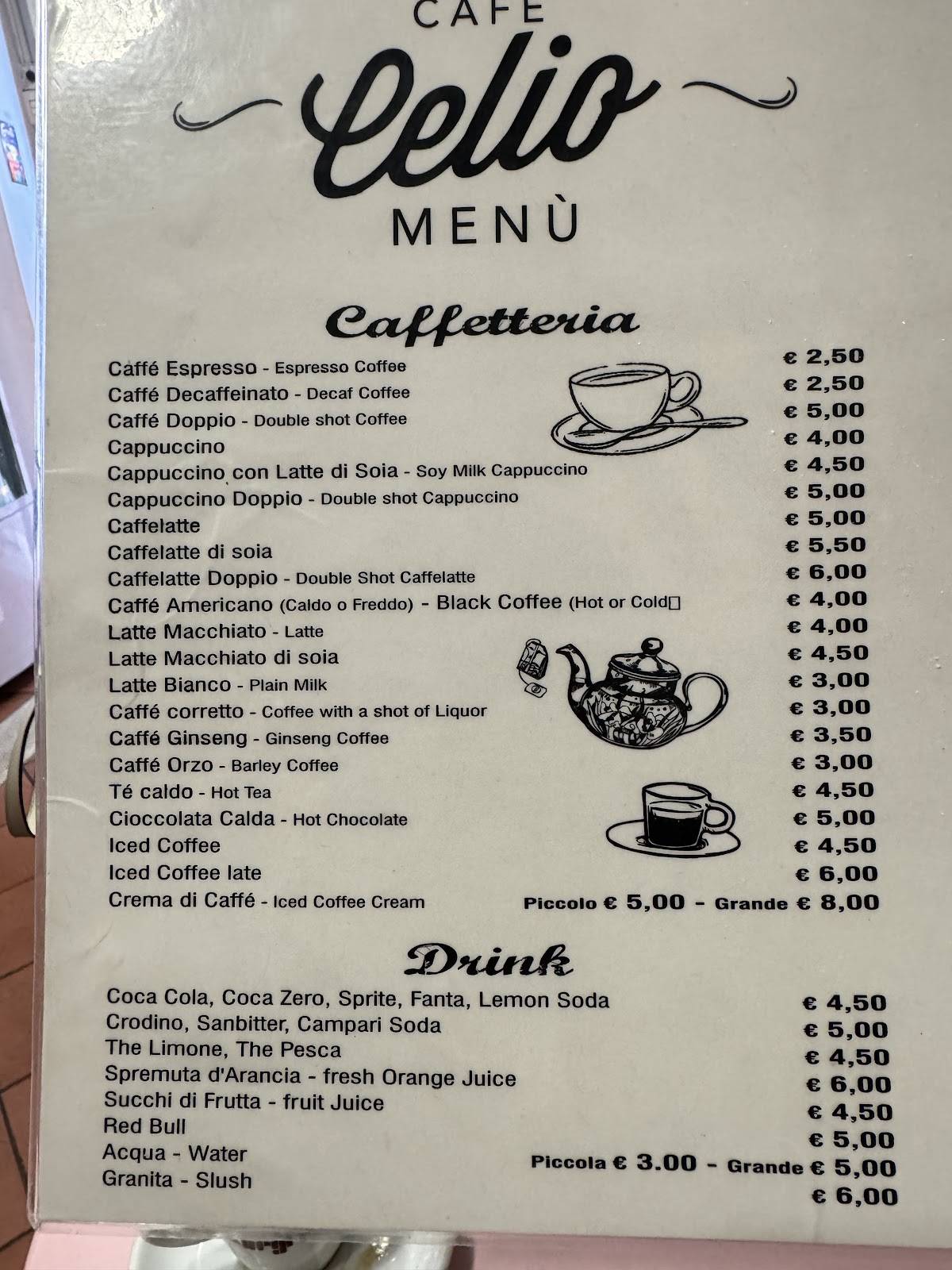 Celio coffee меню