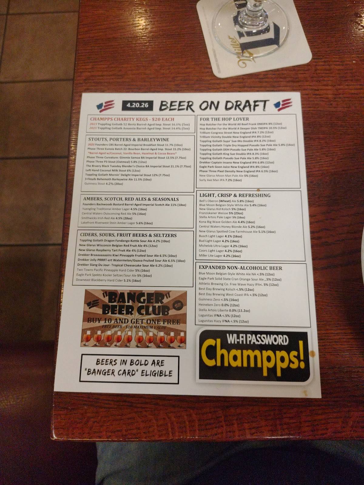 Champps Americana Brookfield меню