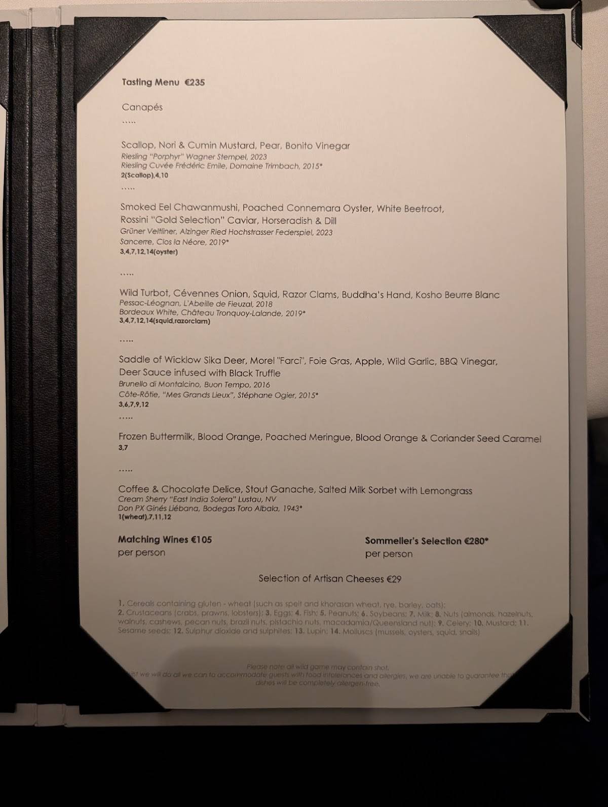 Chapter One Restaurant меню