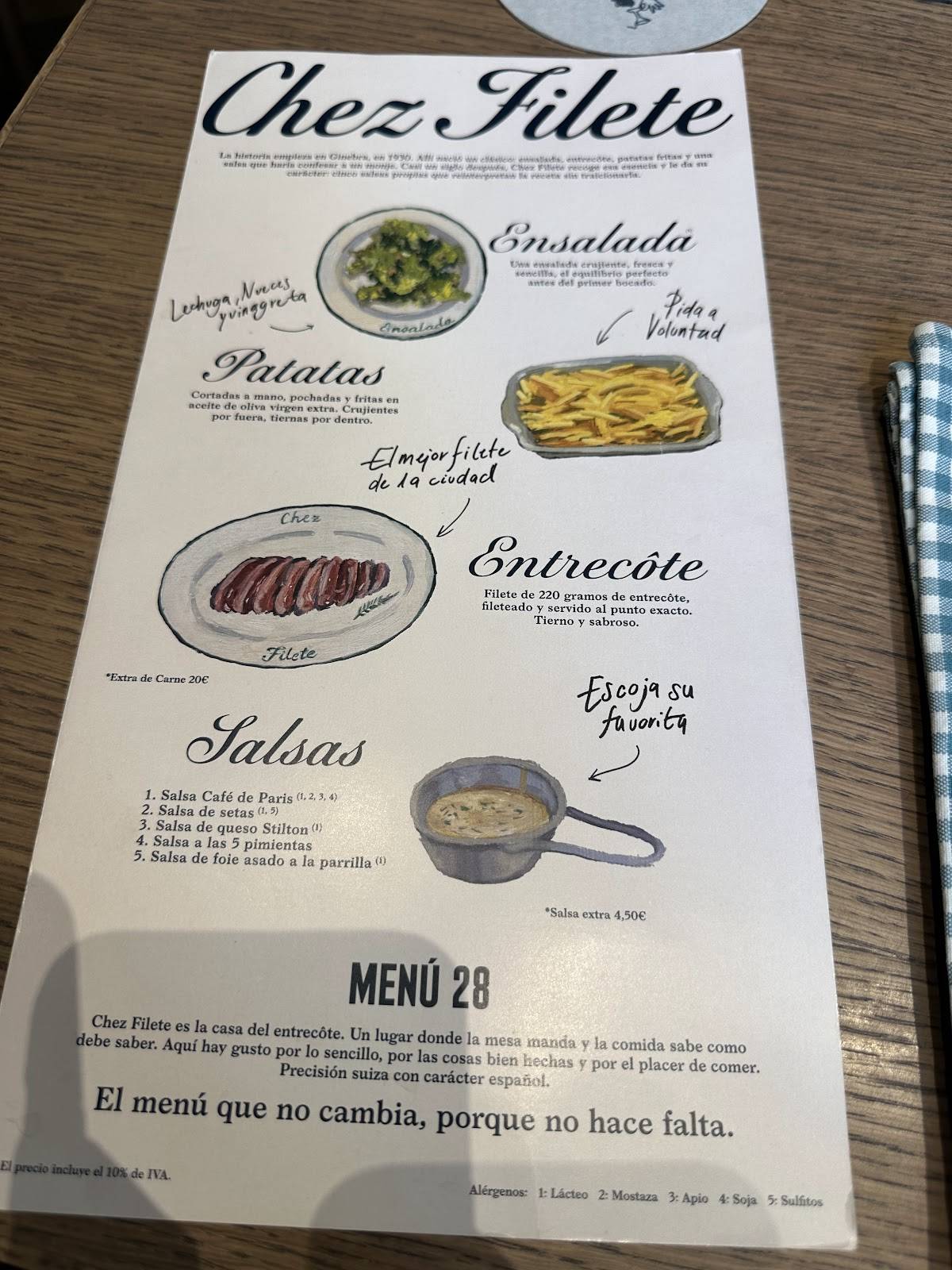 Chez Filete меню