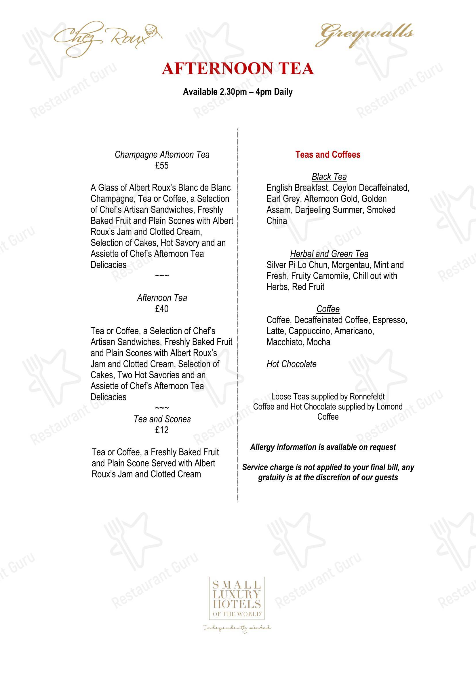 菜单 ресторана Chez Roux