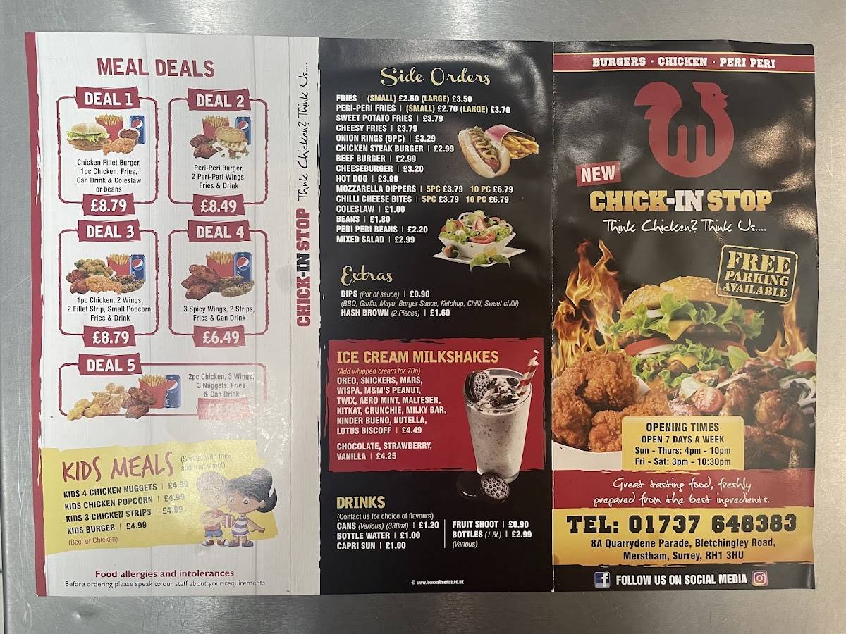 Chick-In Stop меню