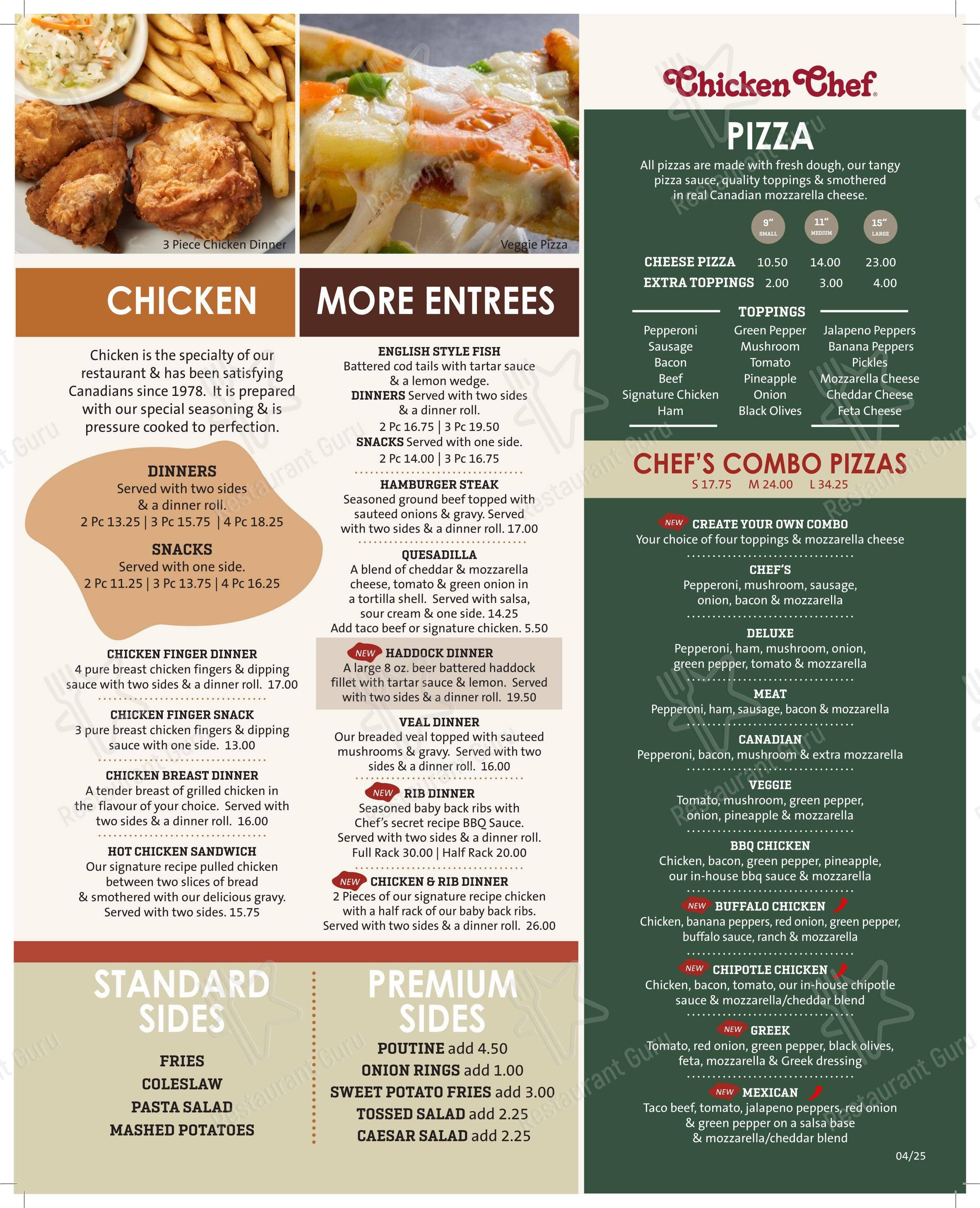 Меню пиццерии Chicken Chef - Roblin MB в Роблине
