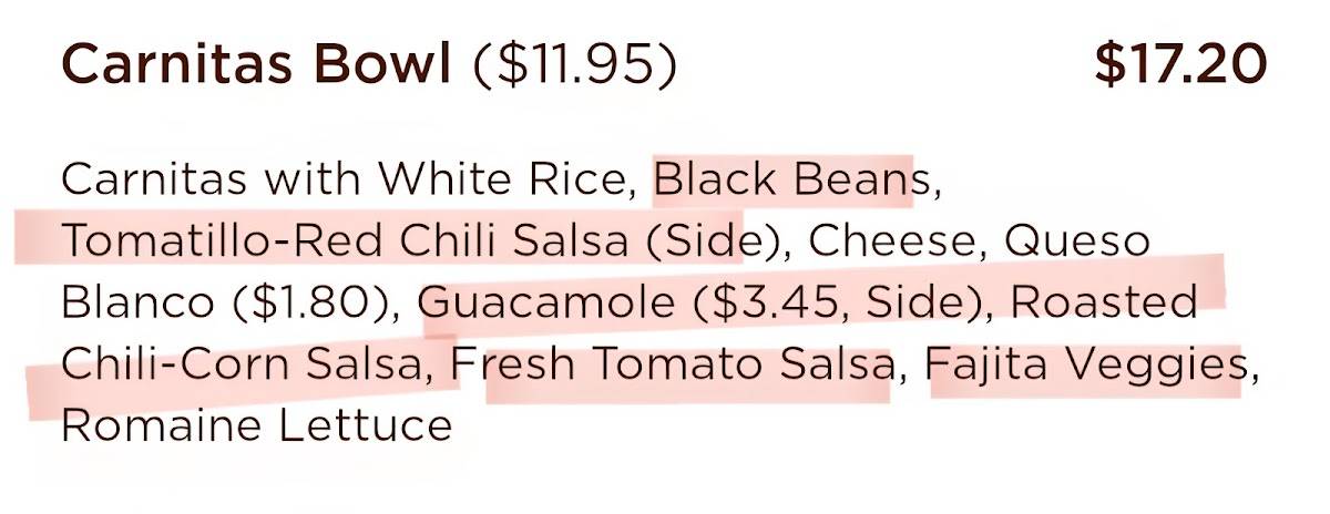Chipotle Mexican Grill меню
