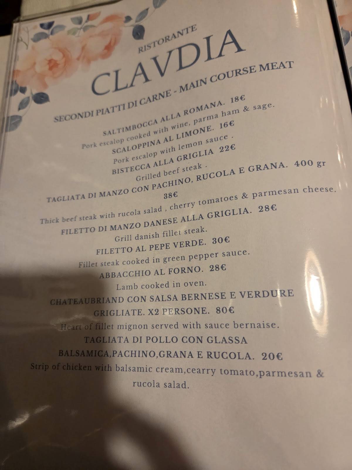 Clavdia Ristorante Pizzeria Piazza Barberini меню