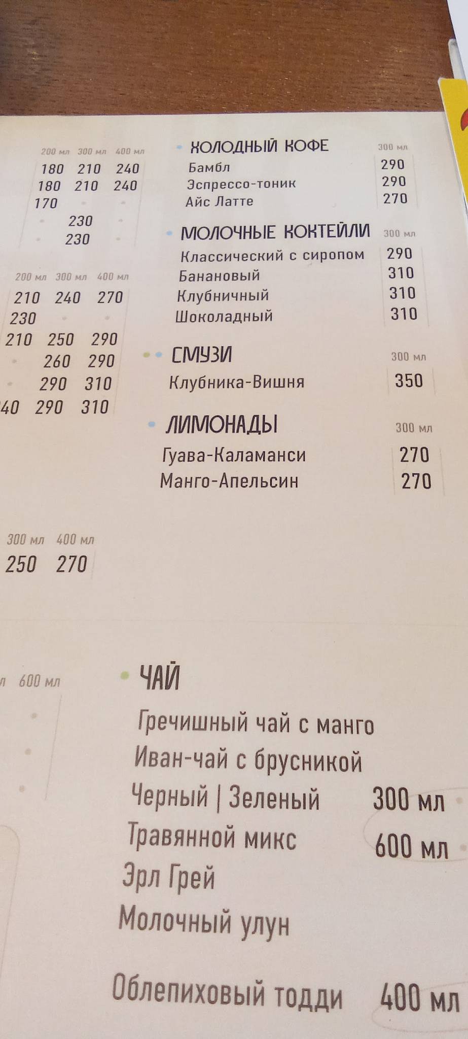 Кофе Культ меню