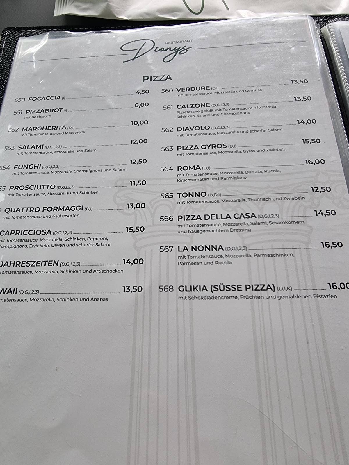 Restaurant Dionys меню