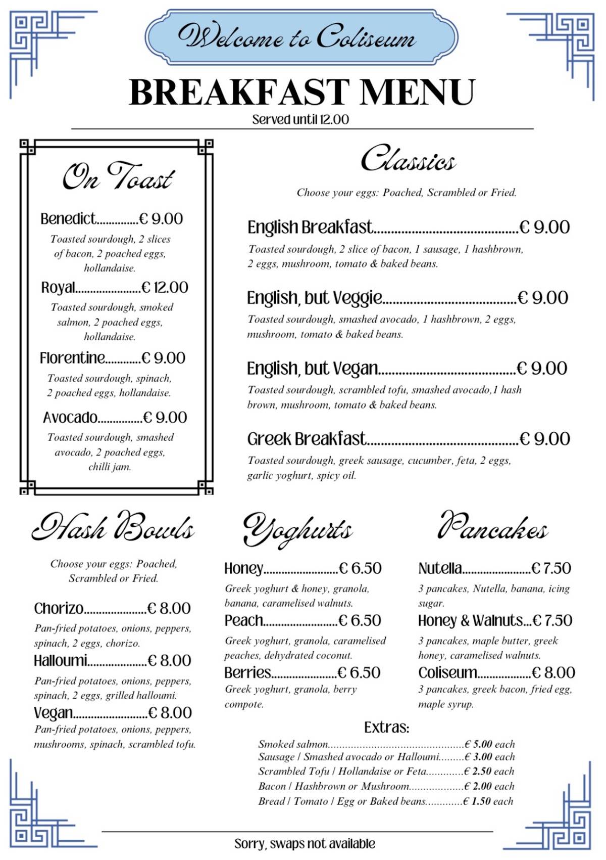 Coliseum Brunch Bar & Pool меню