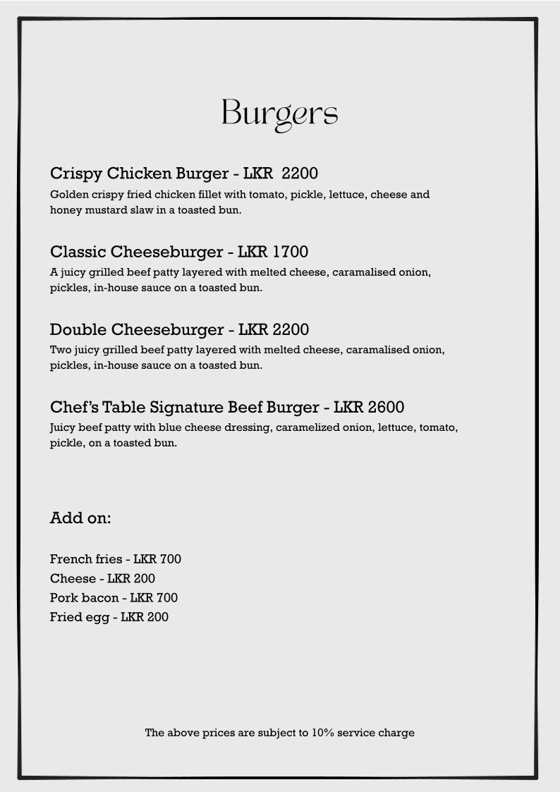 The Chef’s Table меню