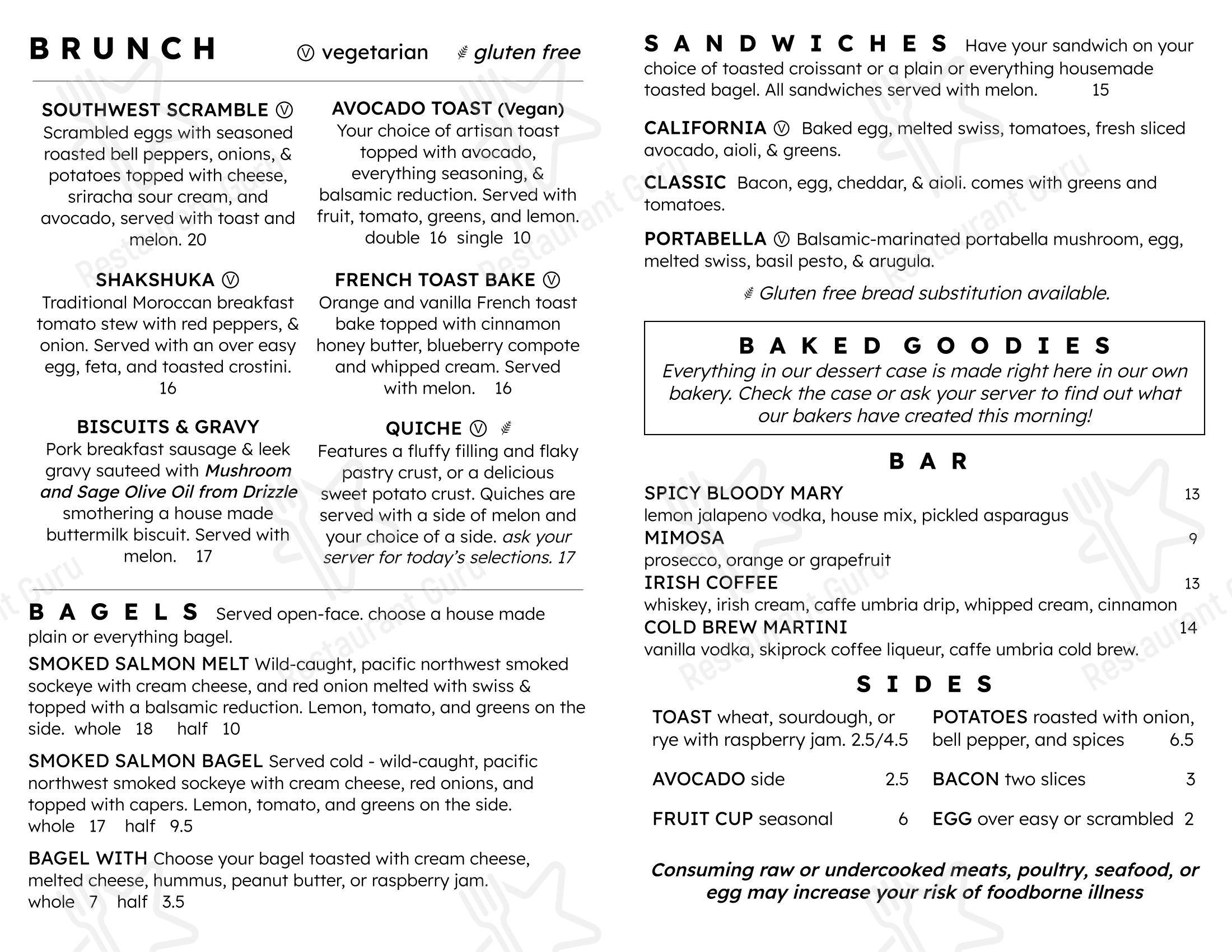 Меню напитков ресторана Colophon Cafe