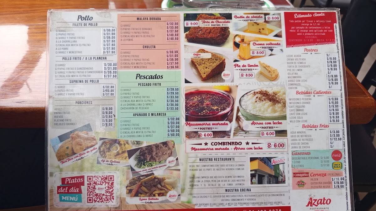 Comida Criolla Restaurante Azato Menú меню