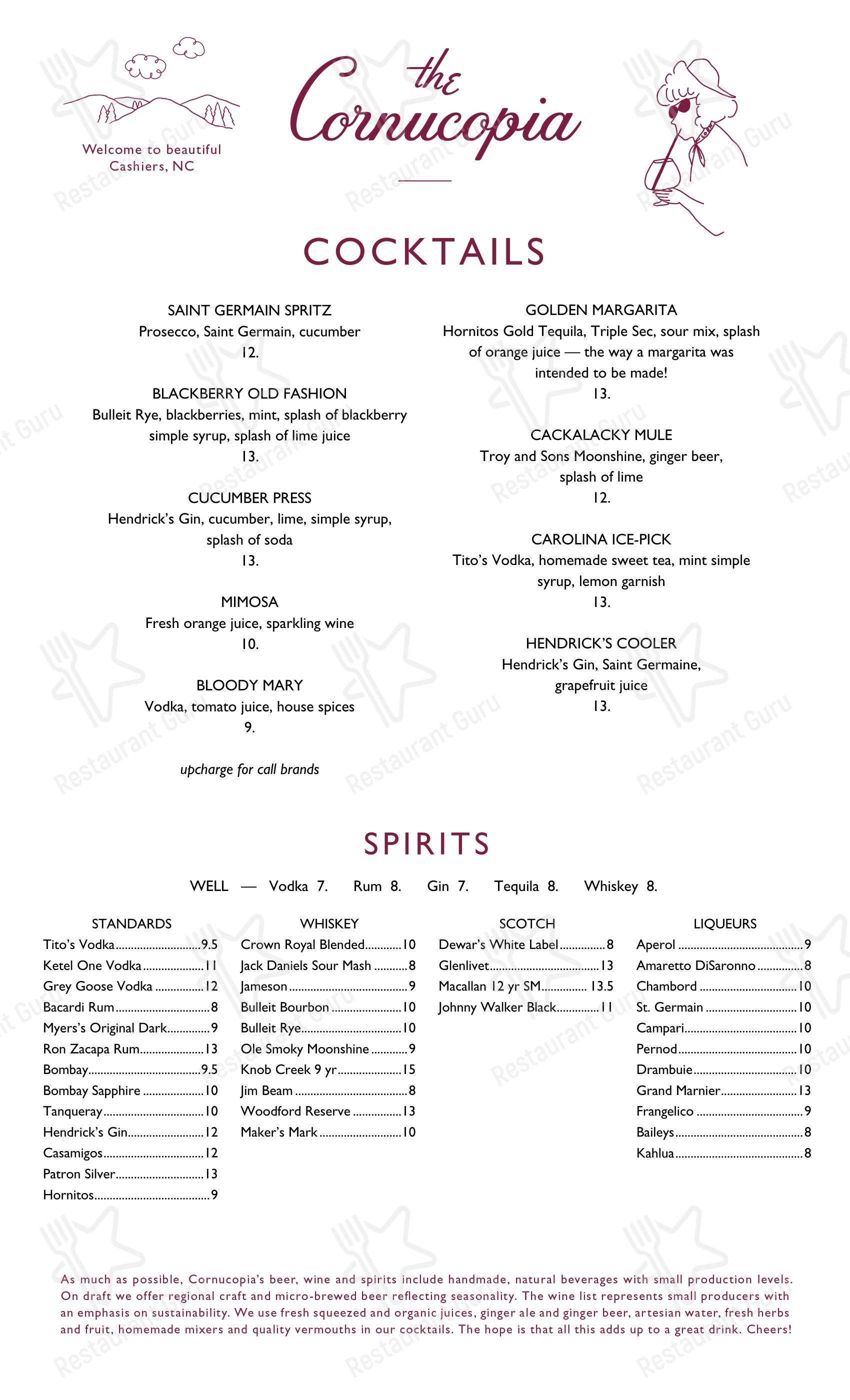 Cornucopia Restaurant в Кашьерсе - Коктейльная карта