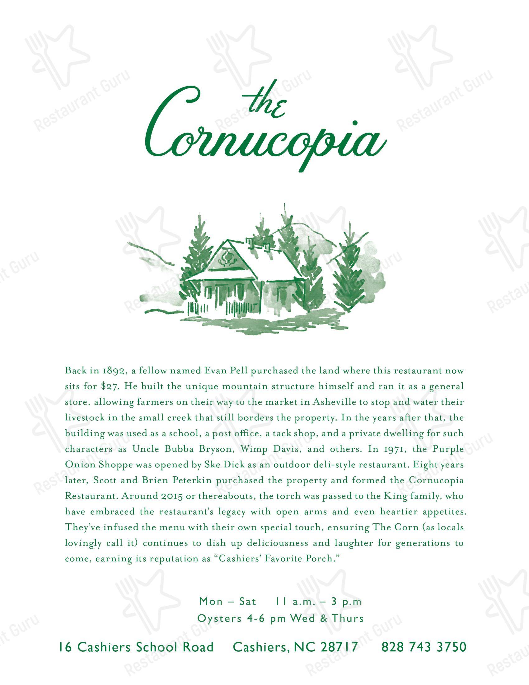 Меню ресторана Cornucopia Restaurant - 菜单
