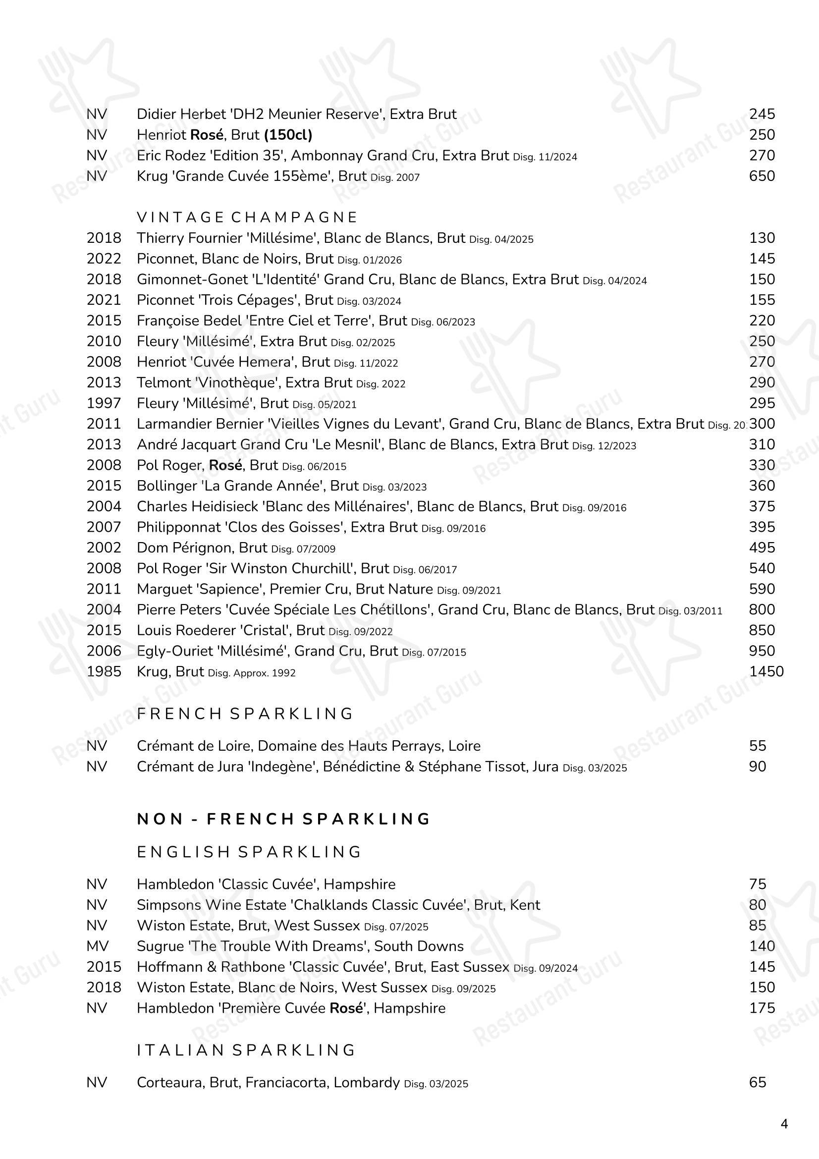 Restaurant Menu ресторана Cornus в Лондоне