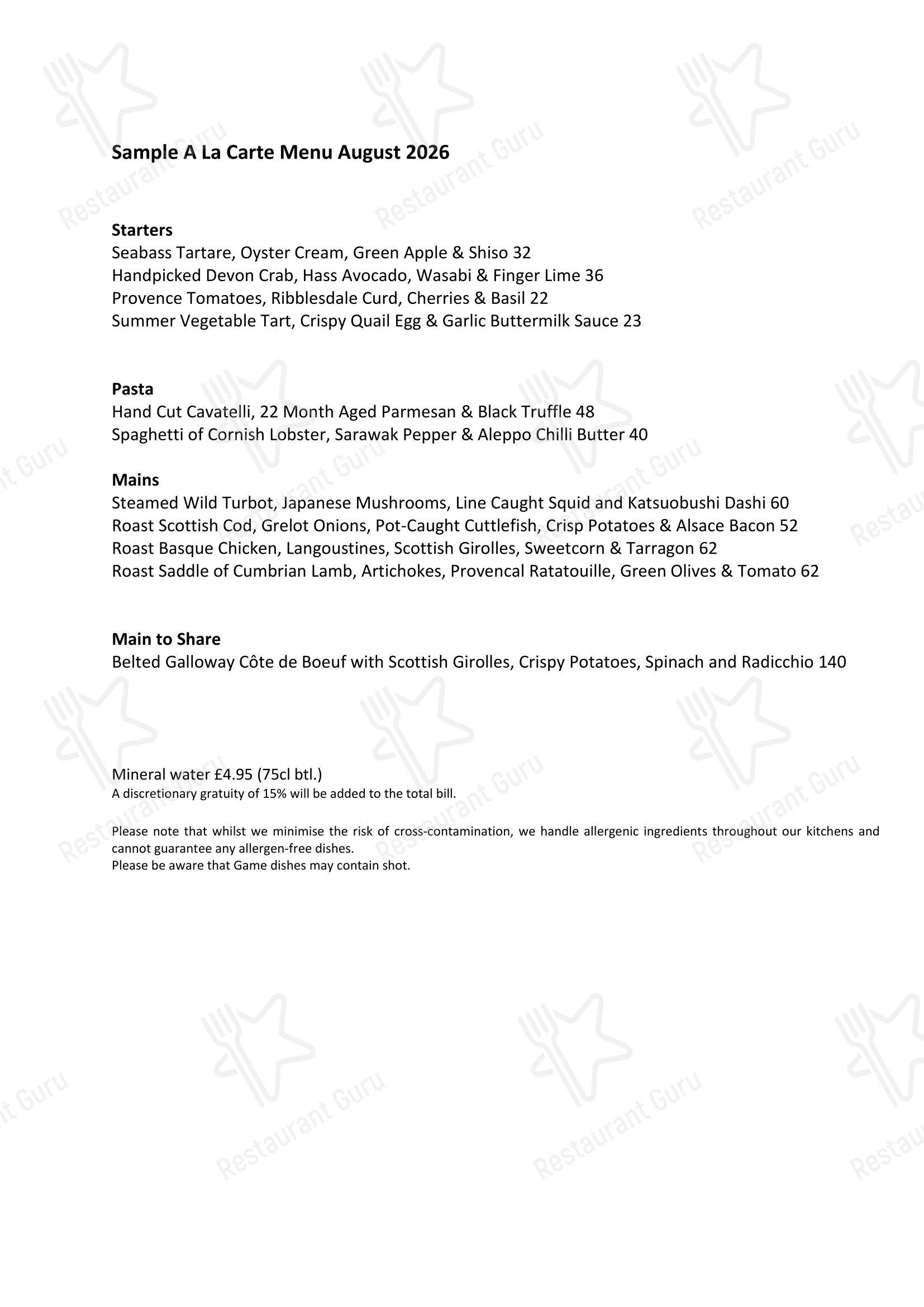 Bistro Menu ресторана Cornus в Лондоне