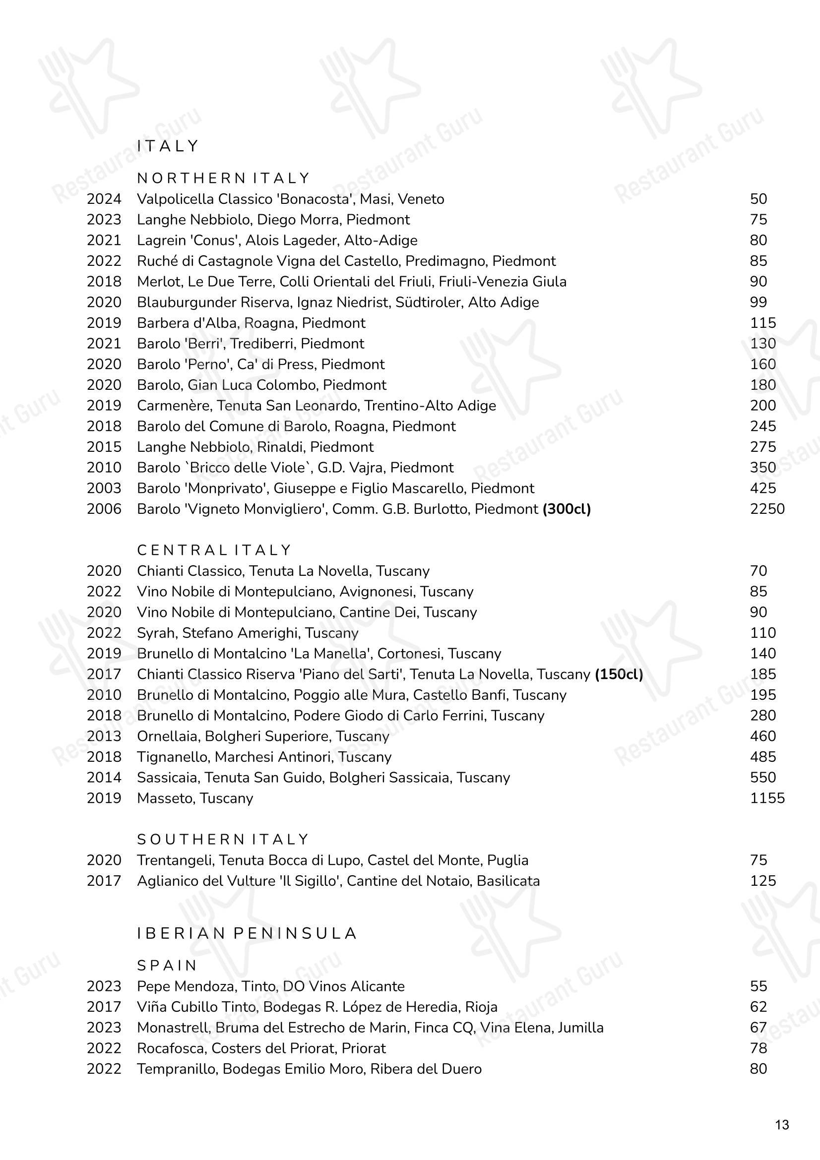 Dinner Menu ресторана Cornus
