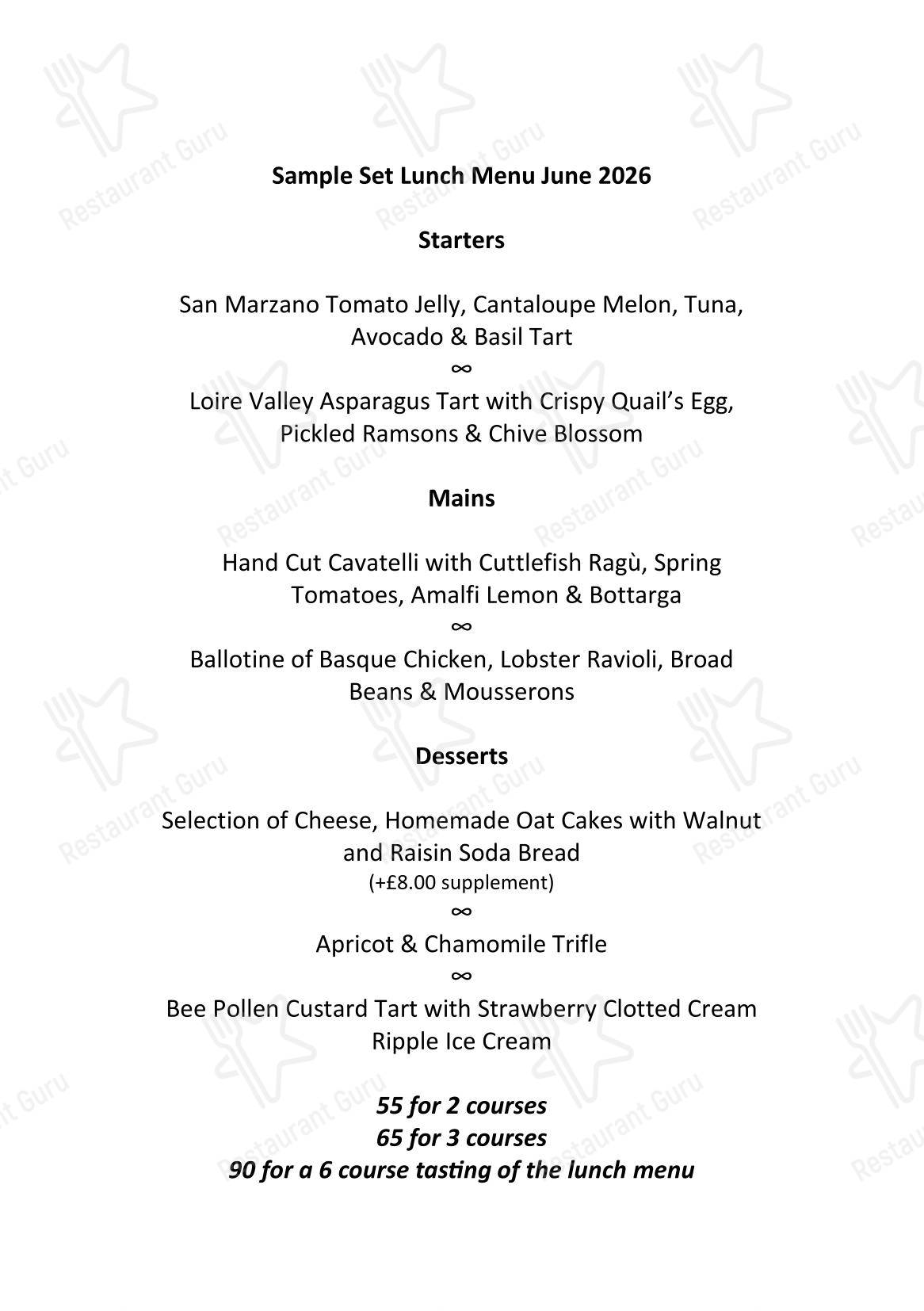 Cornus в Лондоне - Group Booking Menu