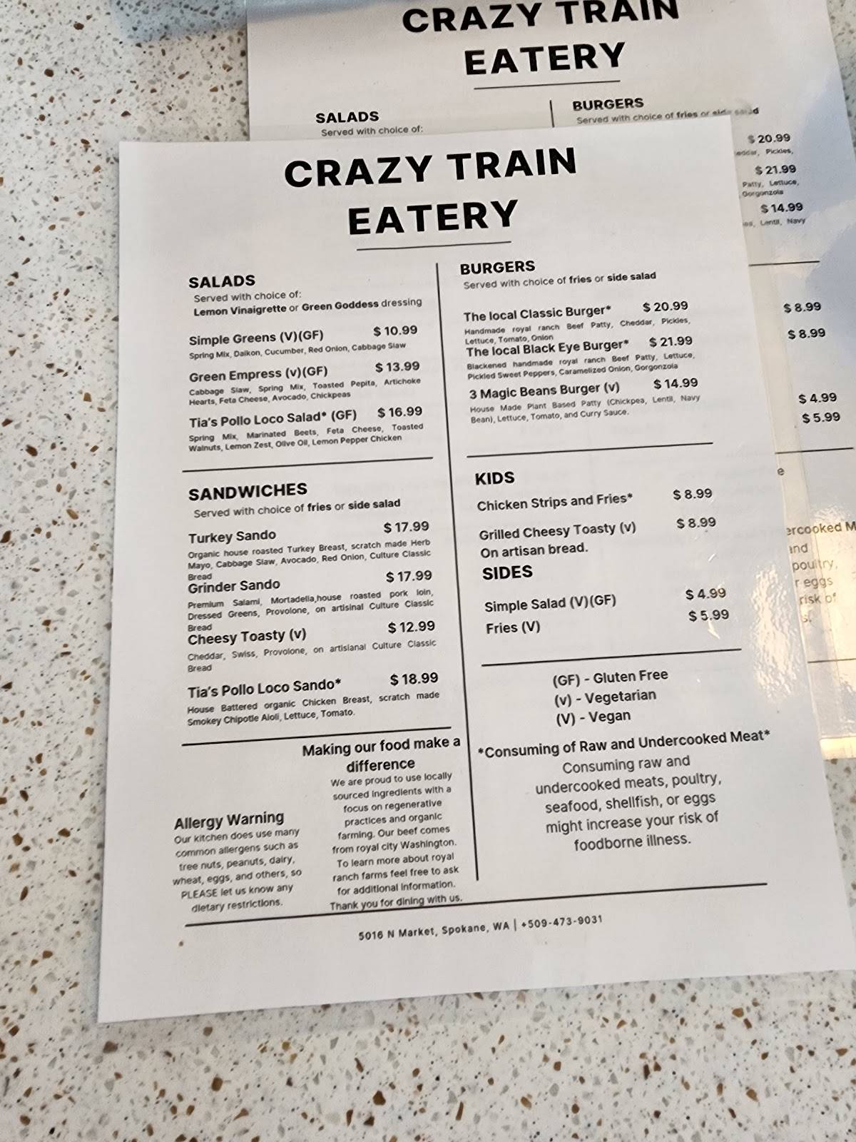 Crazy Train Eatery меню