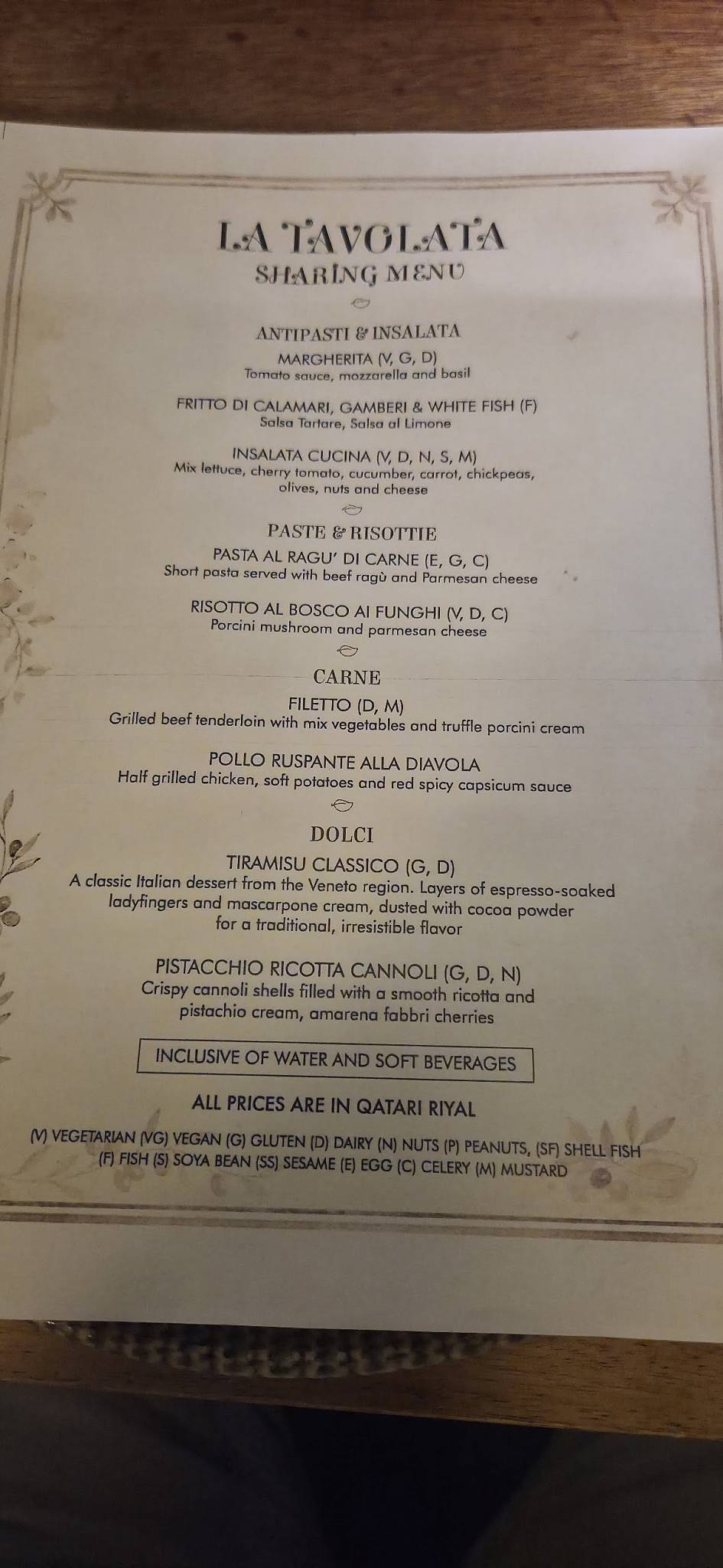 Cucina меню