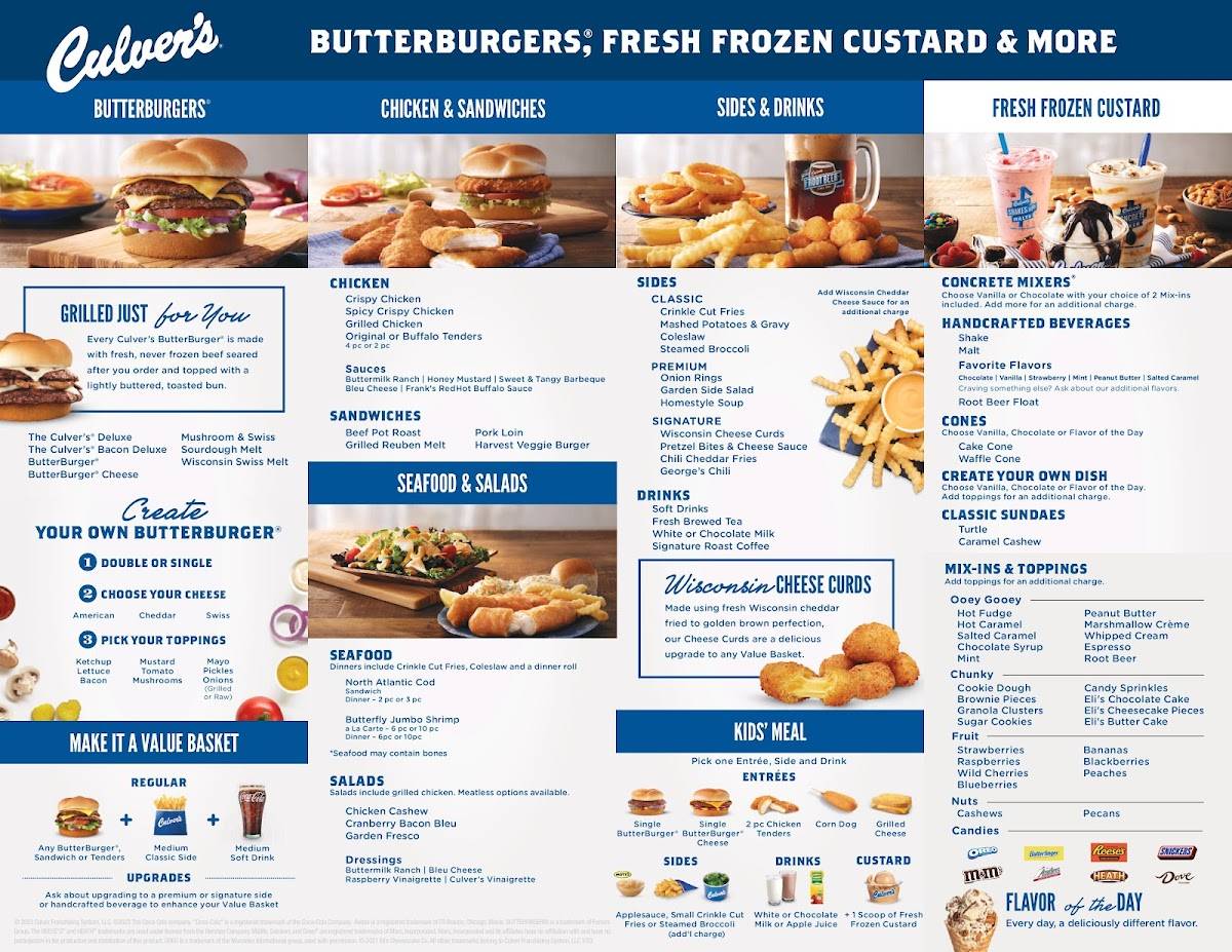 Culver’s меню