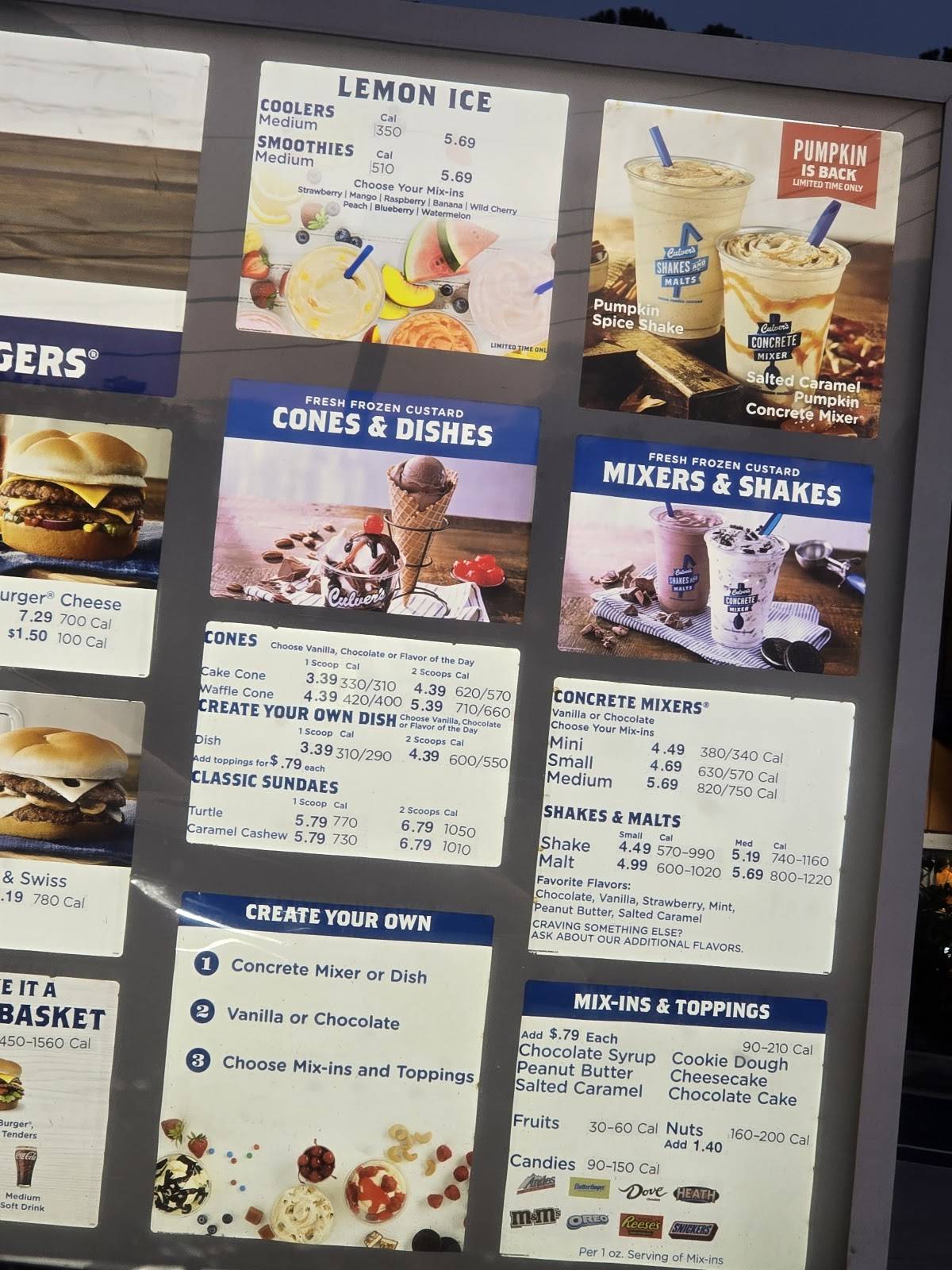 Culver’s меню