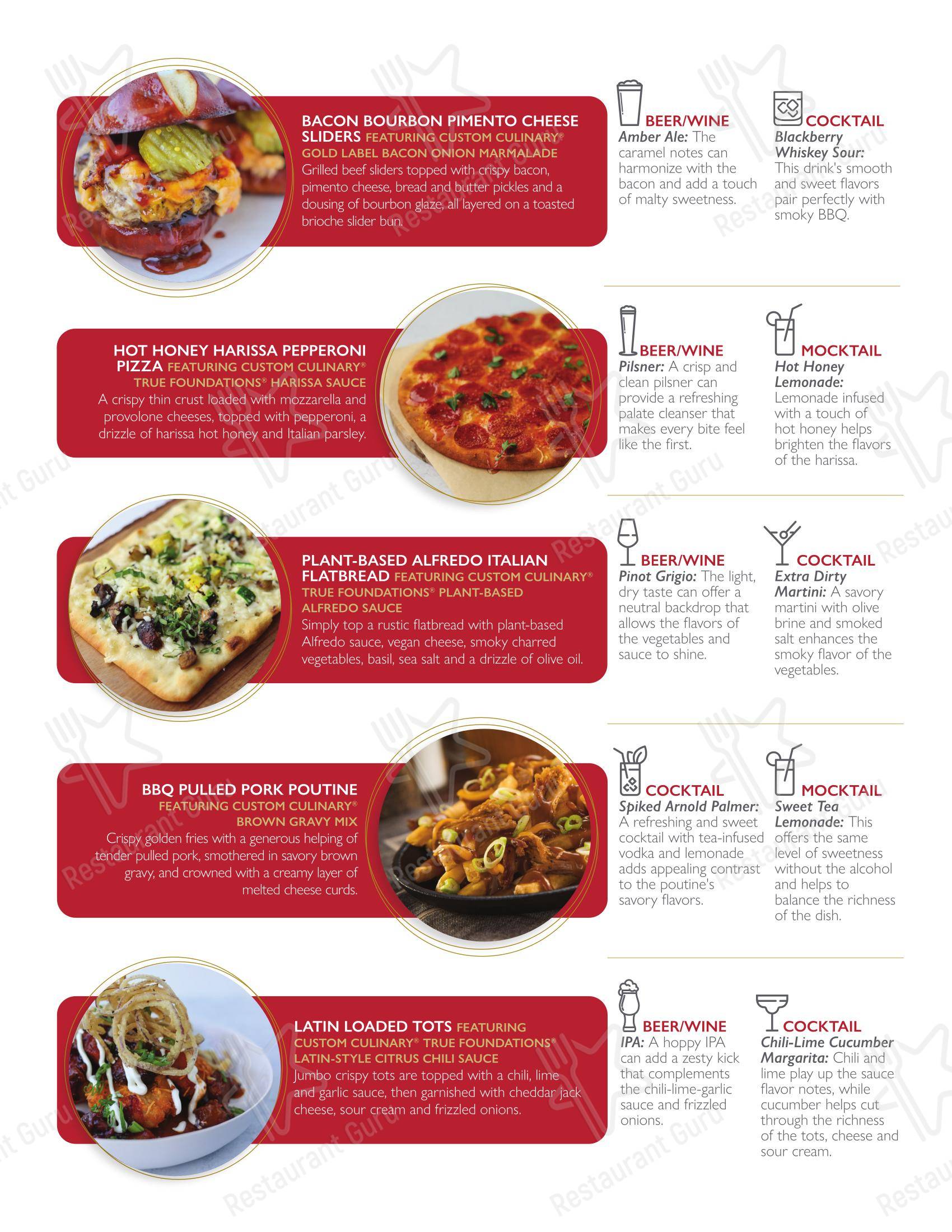 Меню напитков ресторана Custom Culinary в Ломбарде