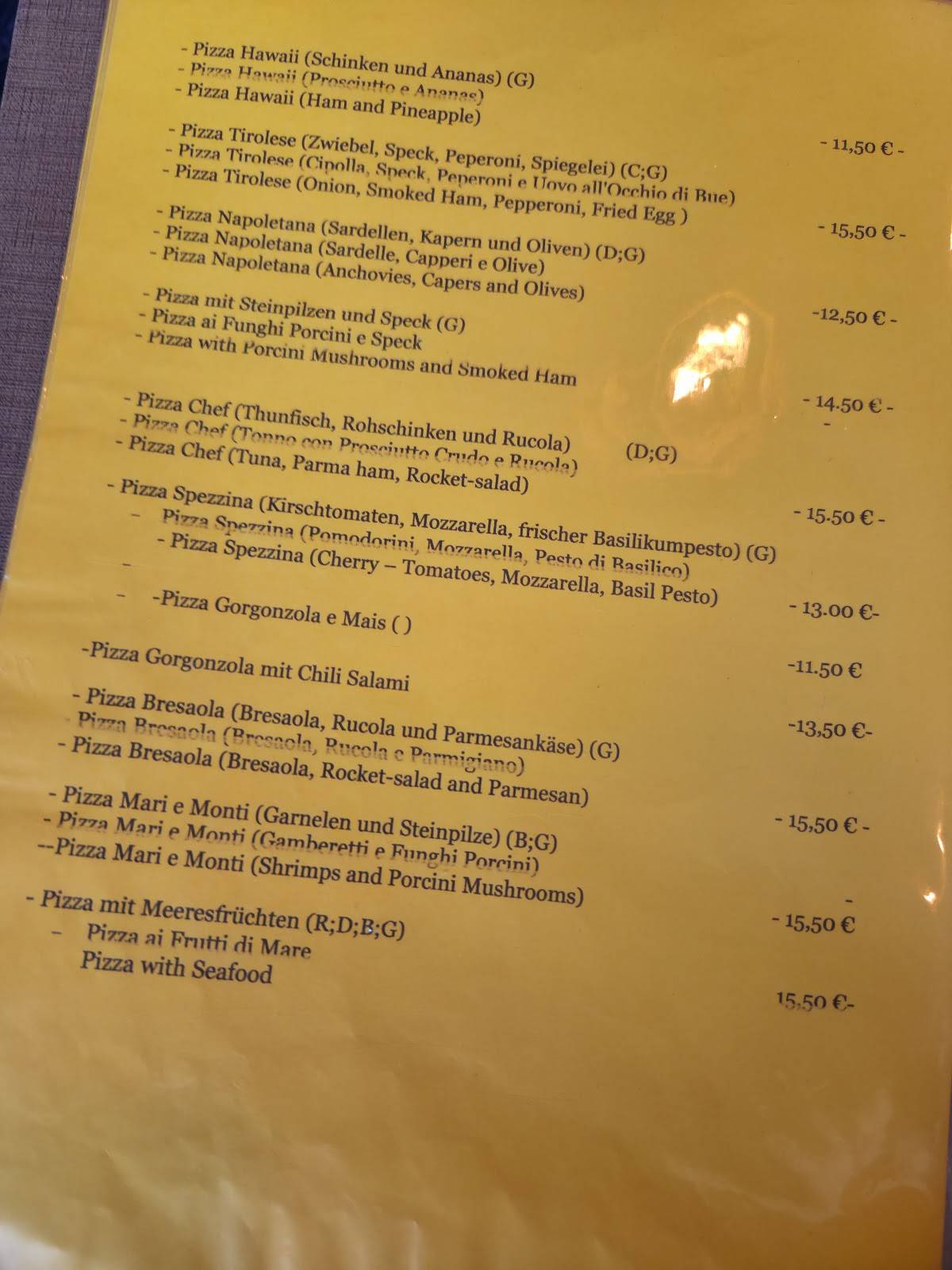 Trattoria Pizzeria Da Rocco меню