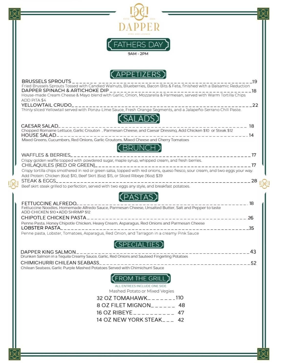 Dapper Dine & Lounge меню