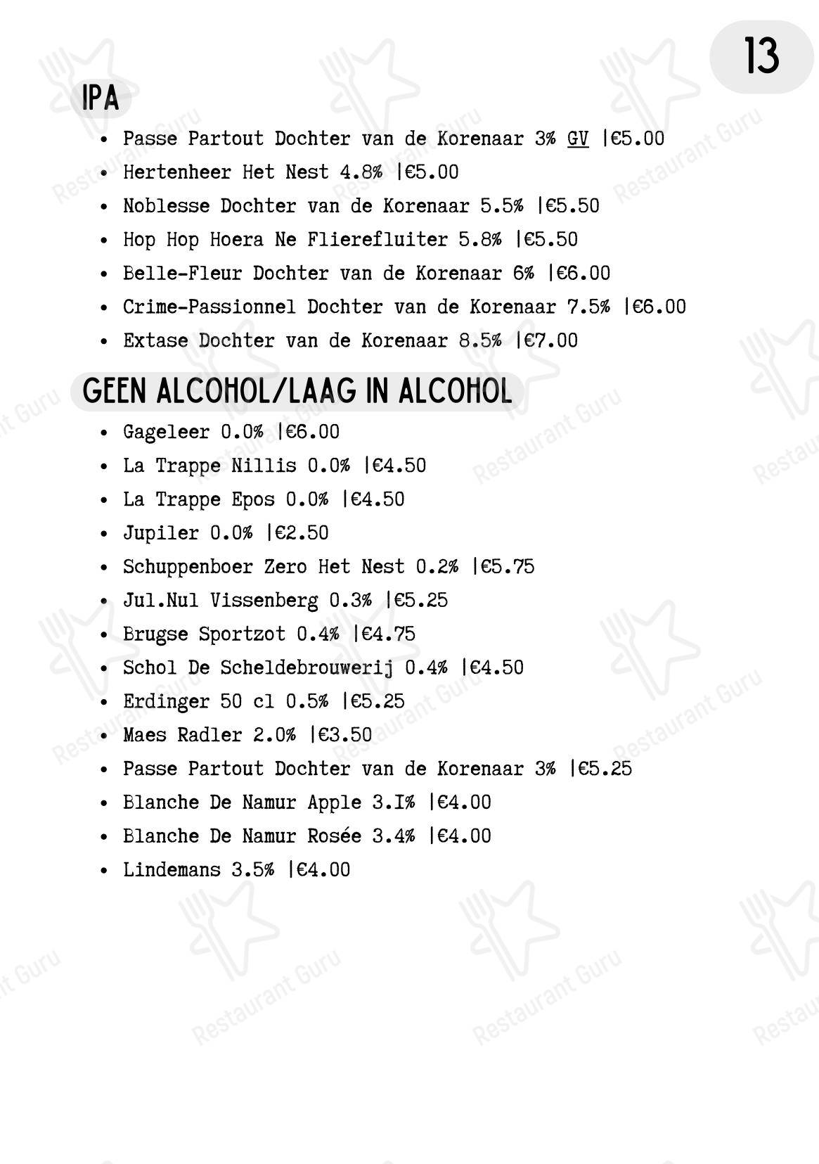 De Biertuin / Poppels Podium в Равелсе - Меню