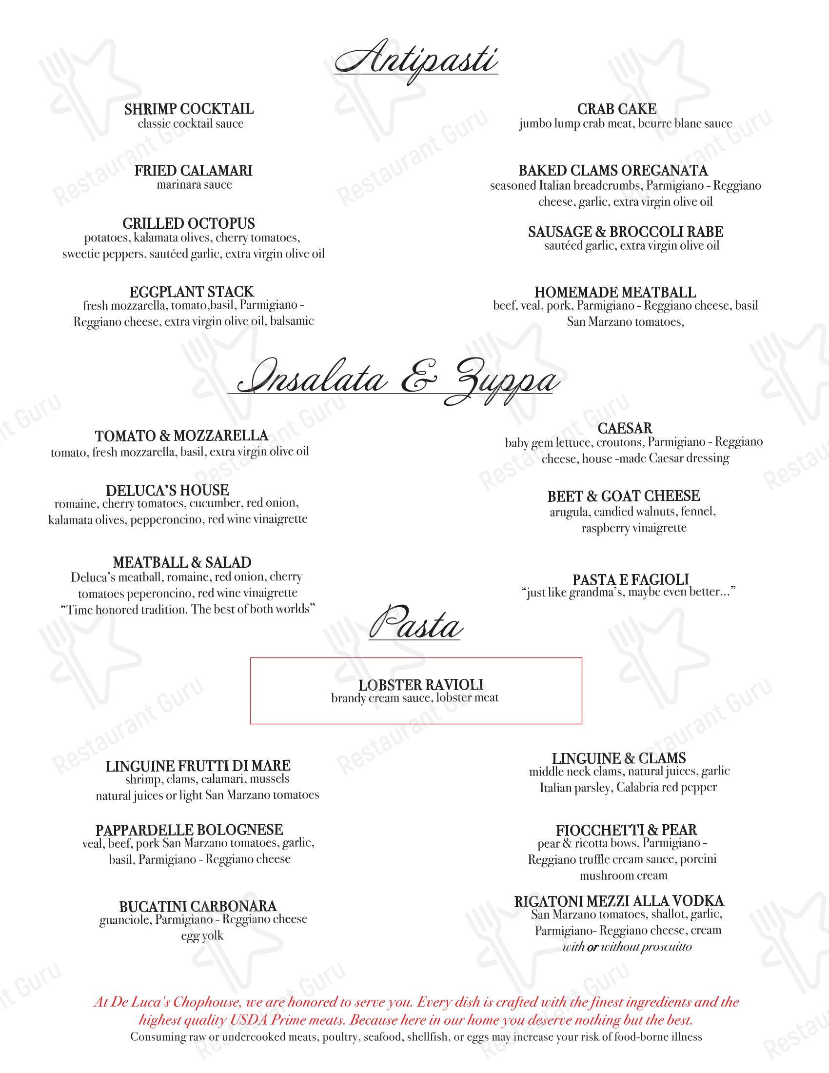 Меню напитков стейк хауса DeLuca's Chophouse