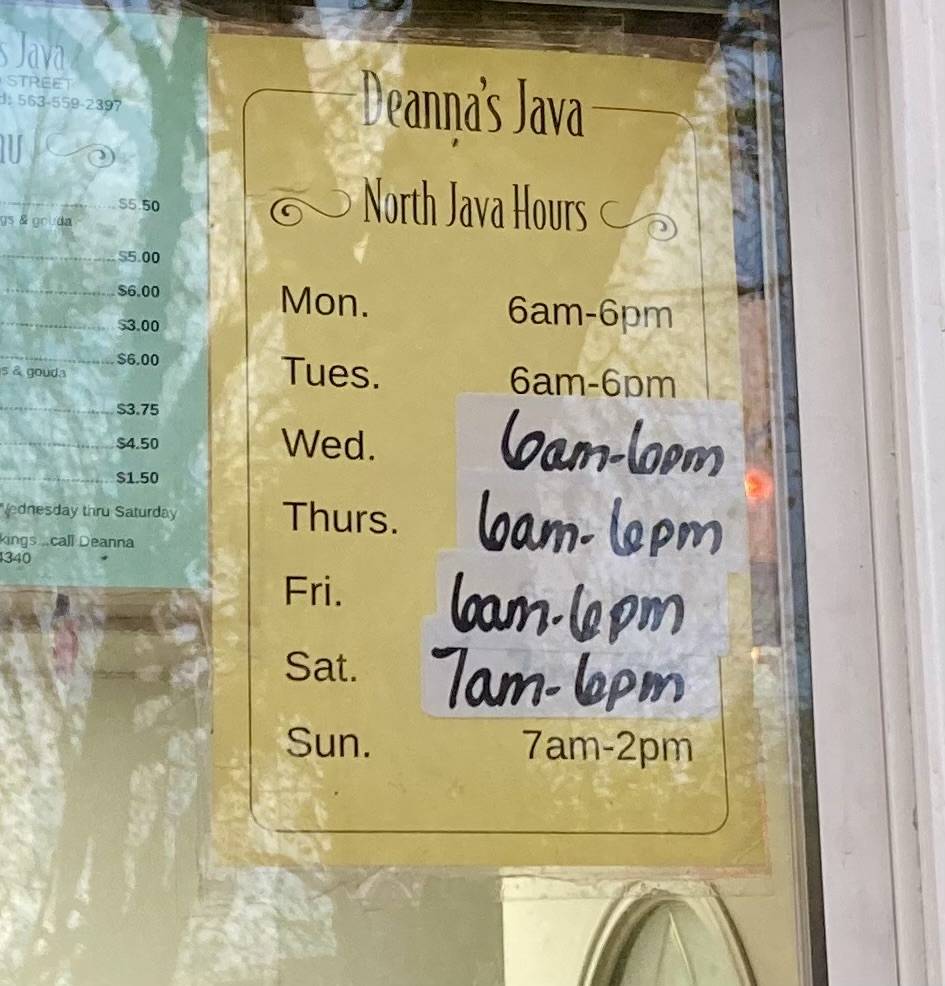 Deanna's Java North меню