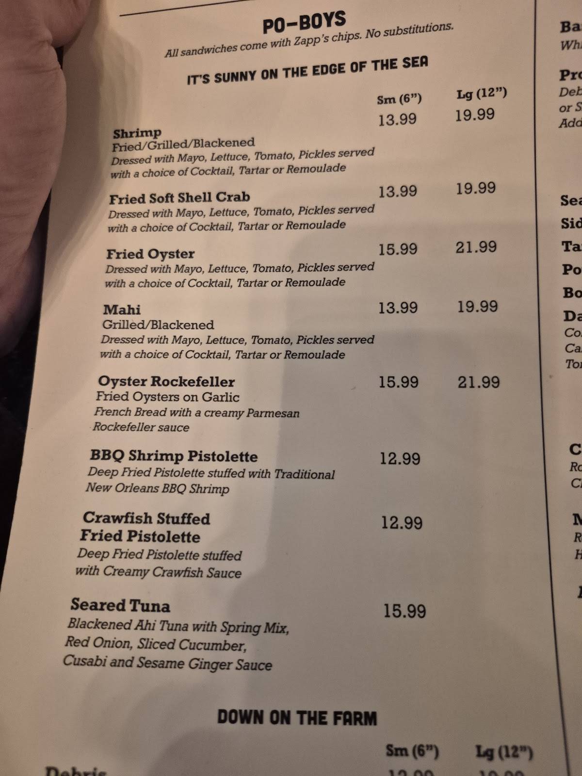 Debris Po-Boys & Drinks меню