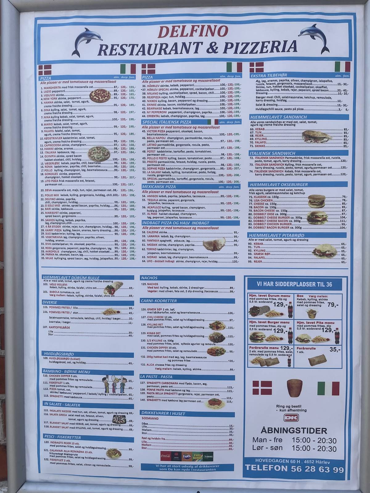 Delfino Restaurant & Pizzaria меню