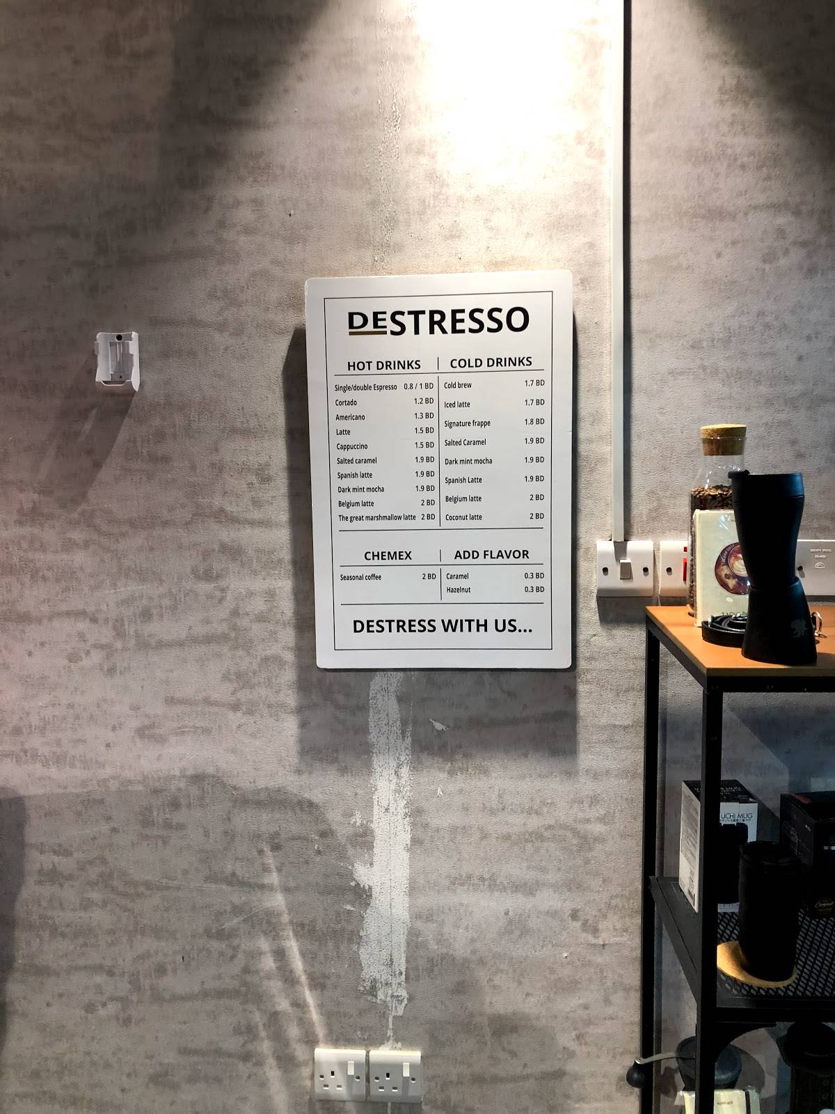 Destresso меню