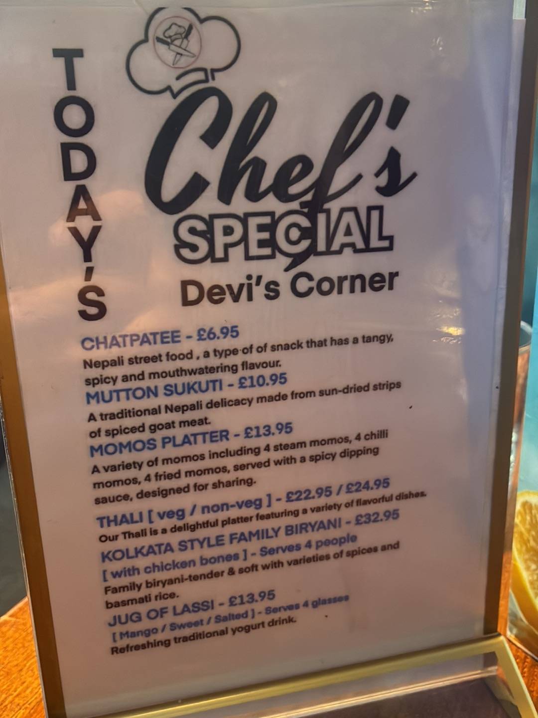 Devi's Corner Indian & Nepalese Restaurant - Welling меню