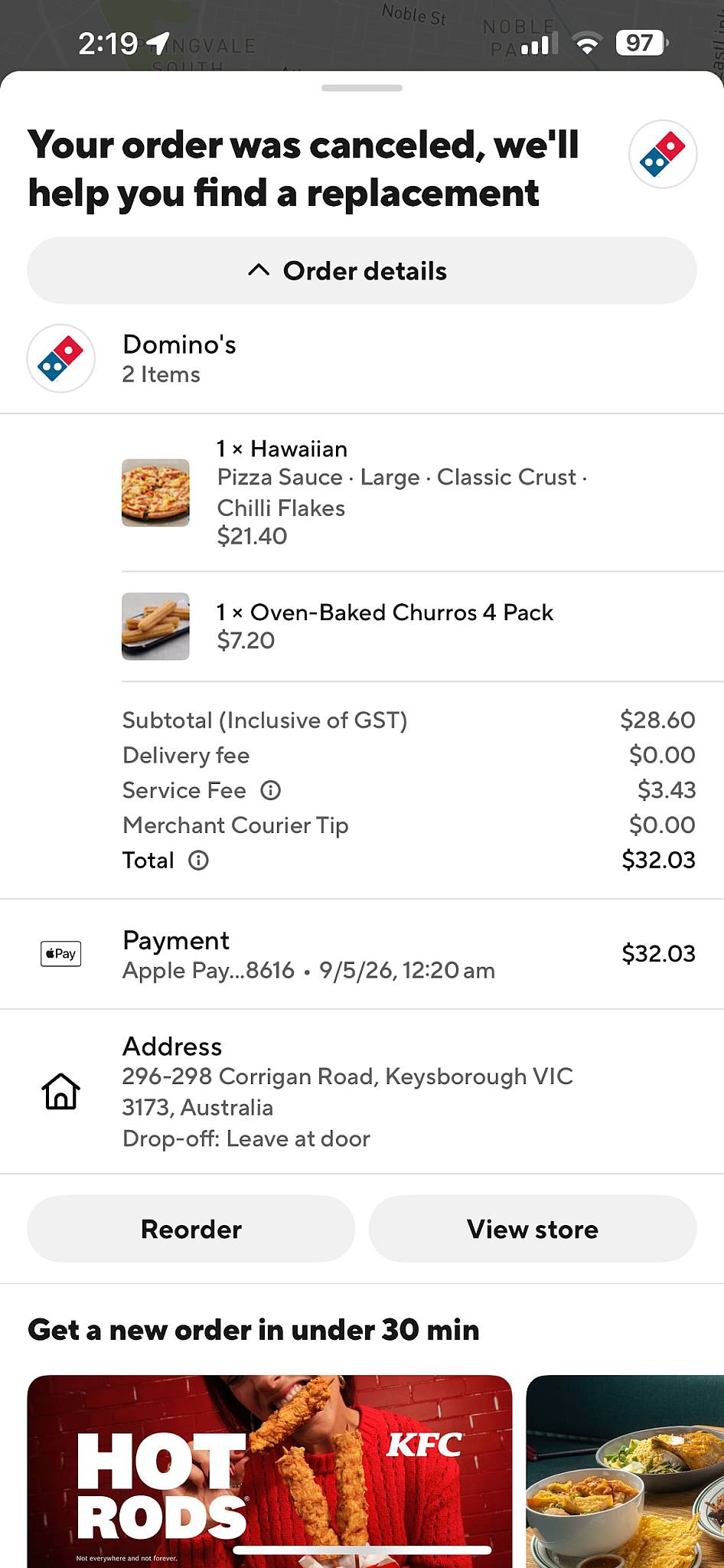 Domino's Pizza Keysborough South меню