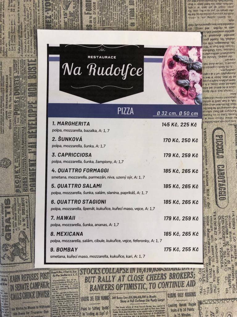 Restaurace Na Rudolfce меню
