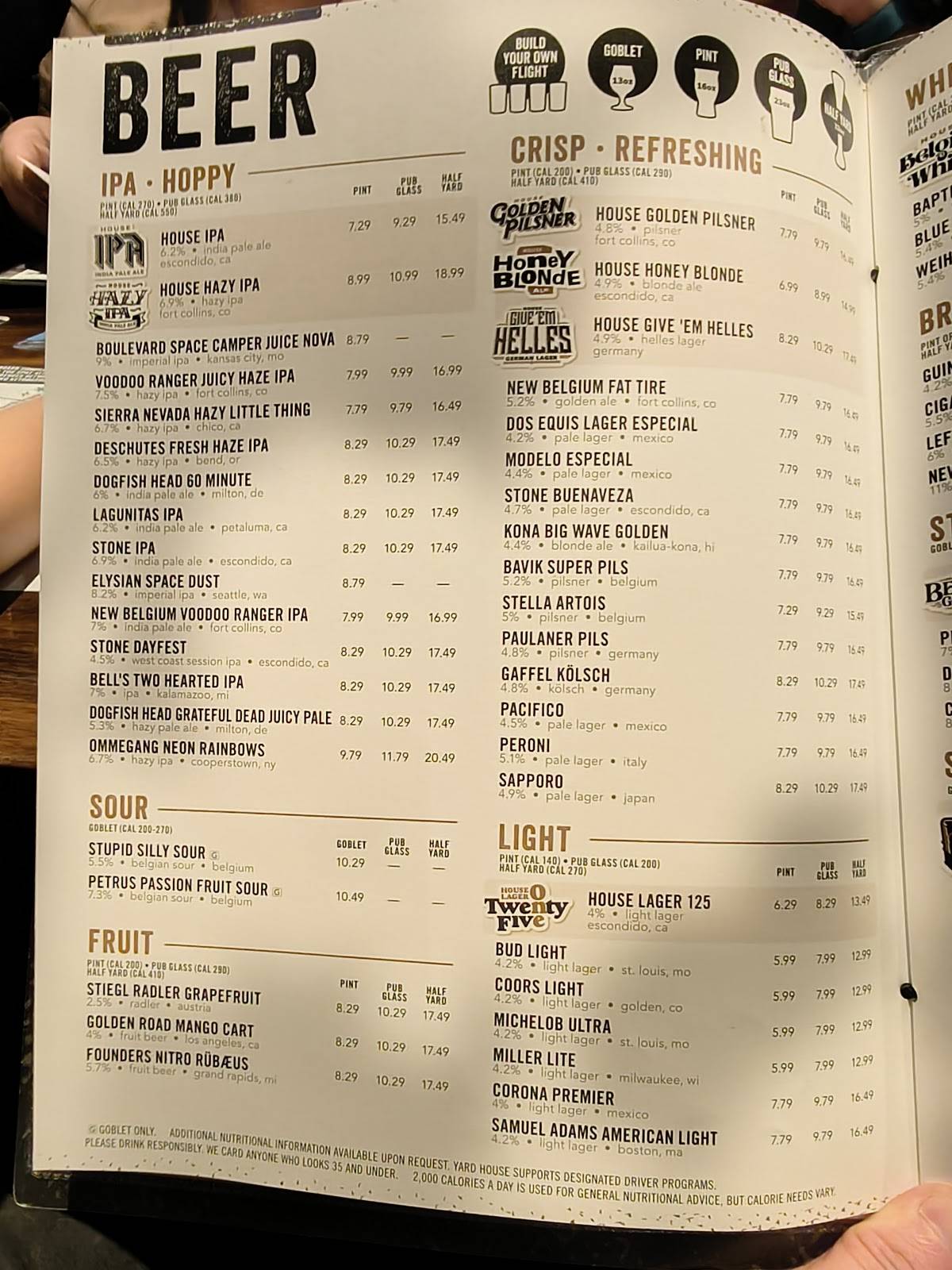 Yard House меню