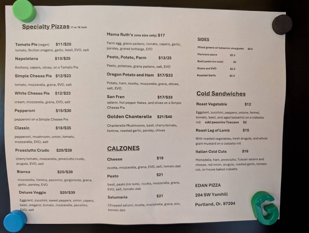 Edan Pizza меню