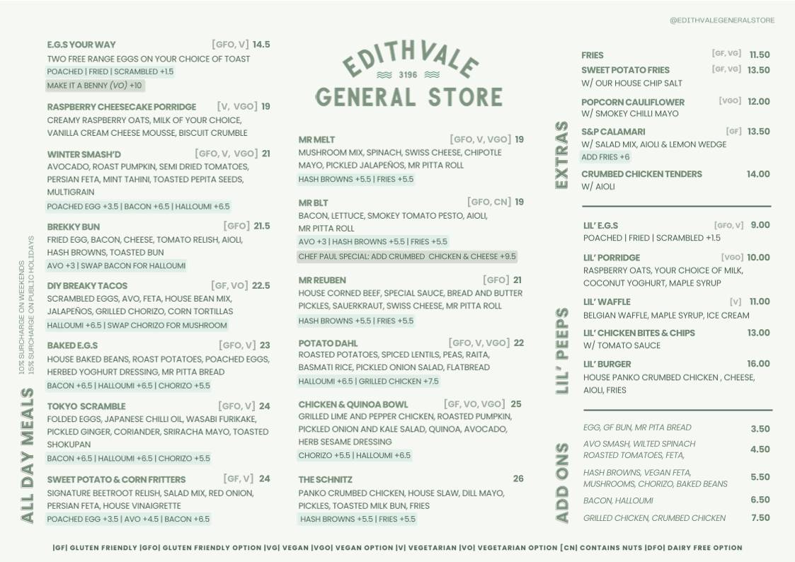 Edithvale General Store меню