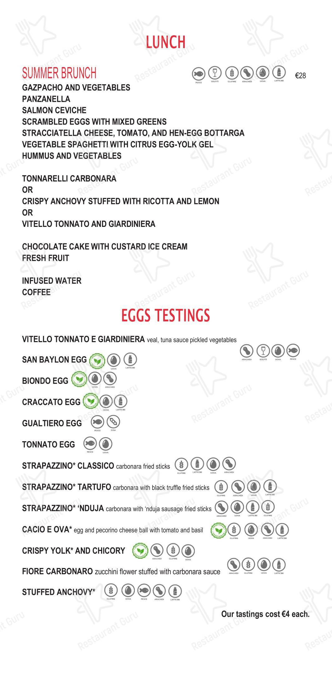 Eggs в Риме - Меню