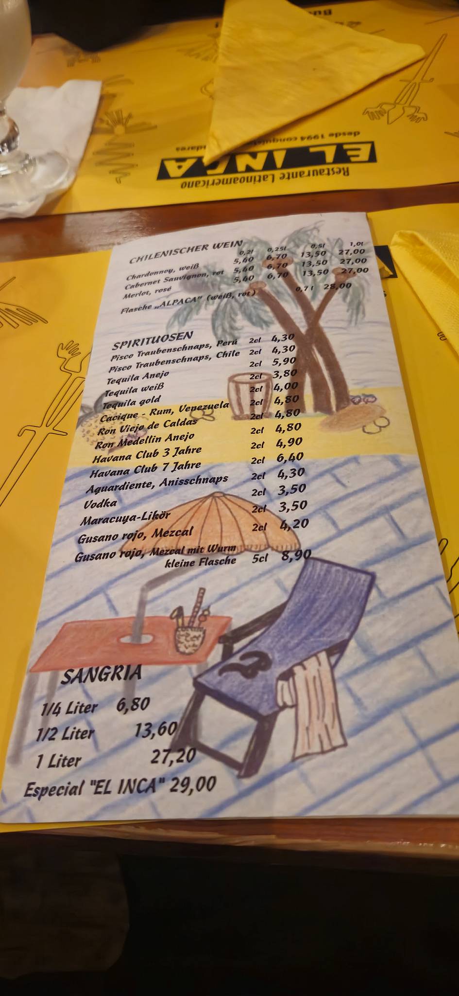 El Inca Restaurant меню