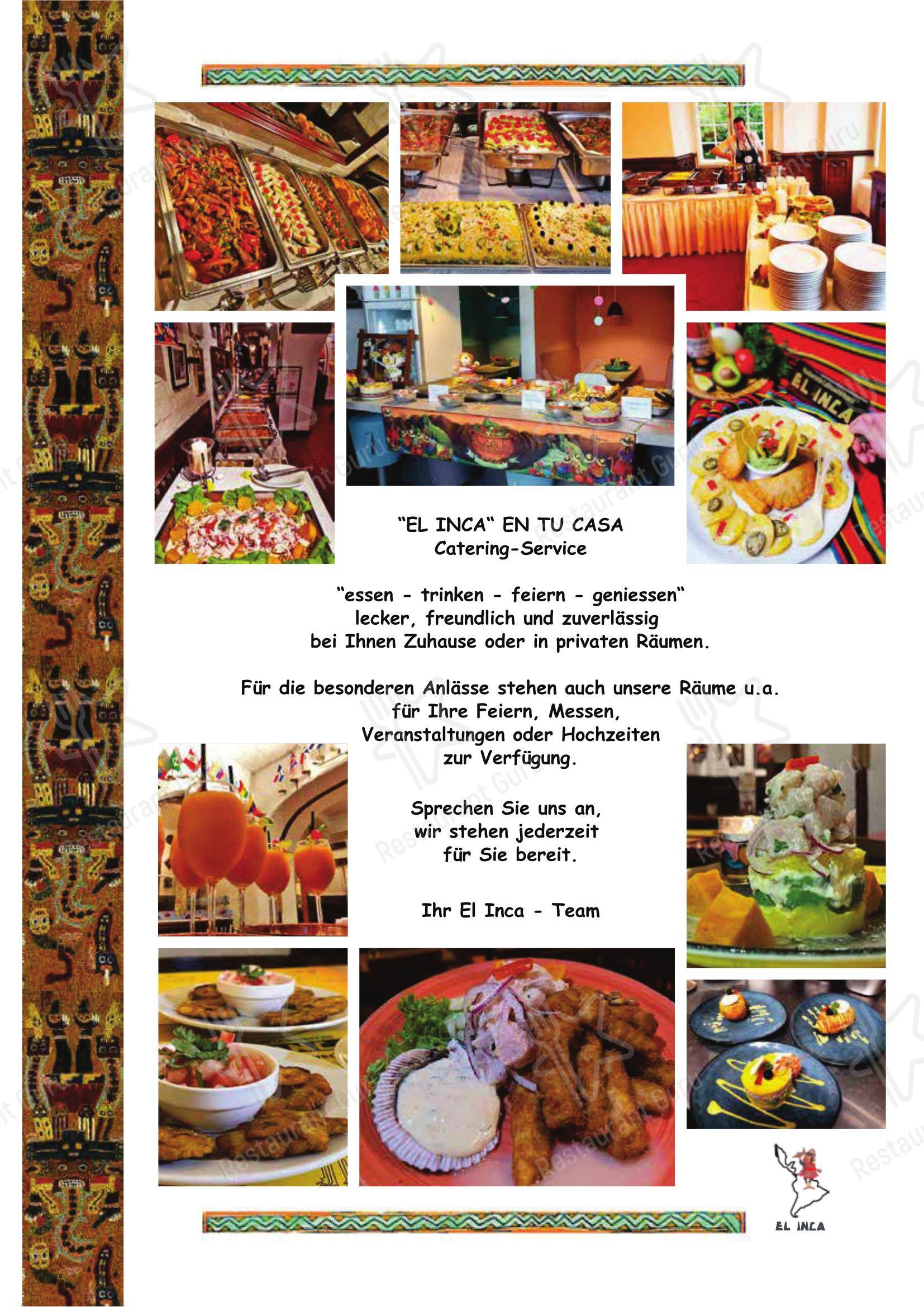 Меню напитков ресторана El Inca Restaurant