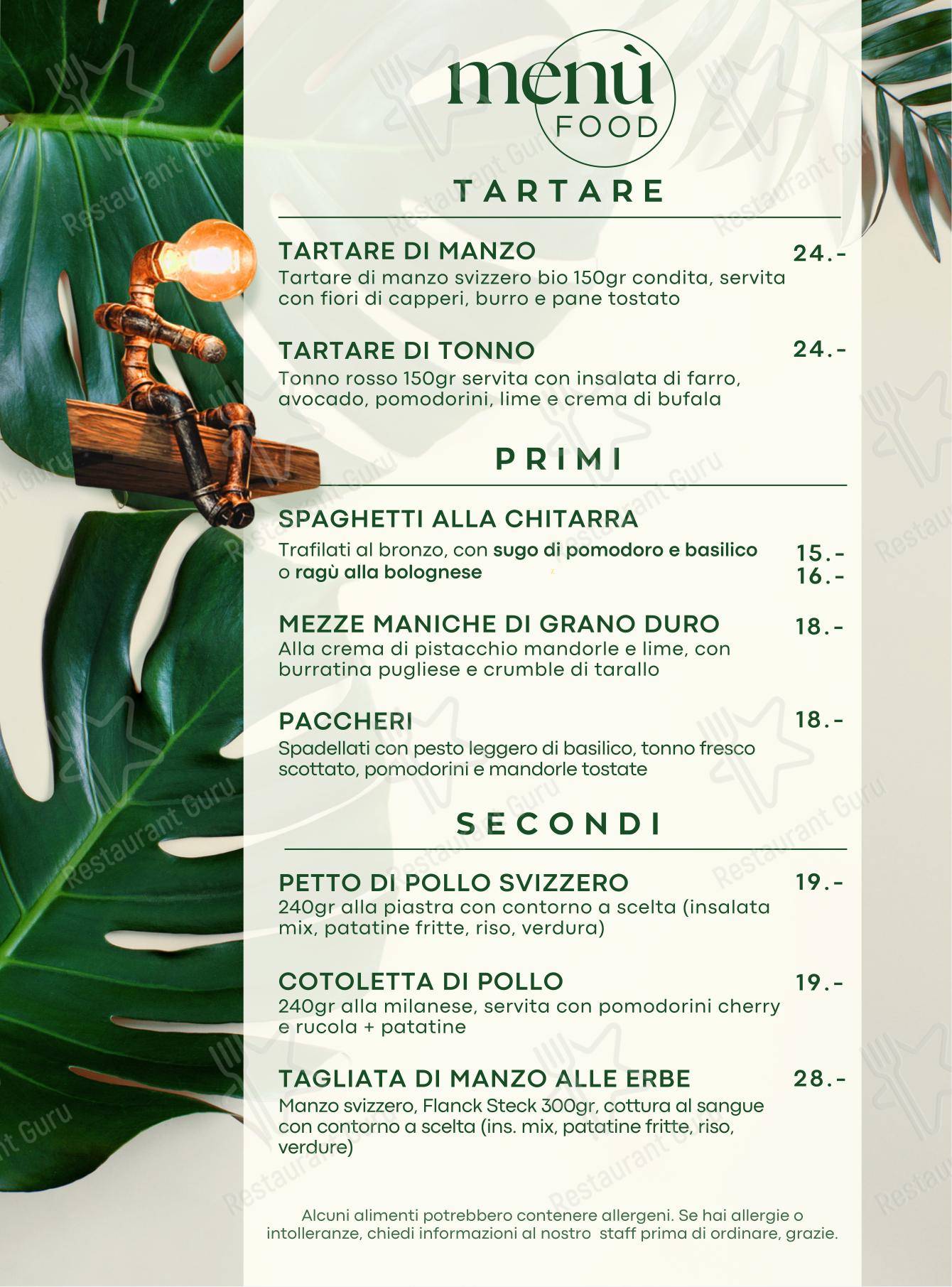 Меню паба и бара Eleven Bar Ristorante в Ламоне