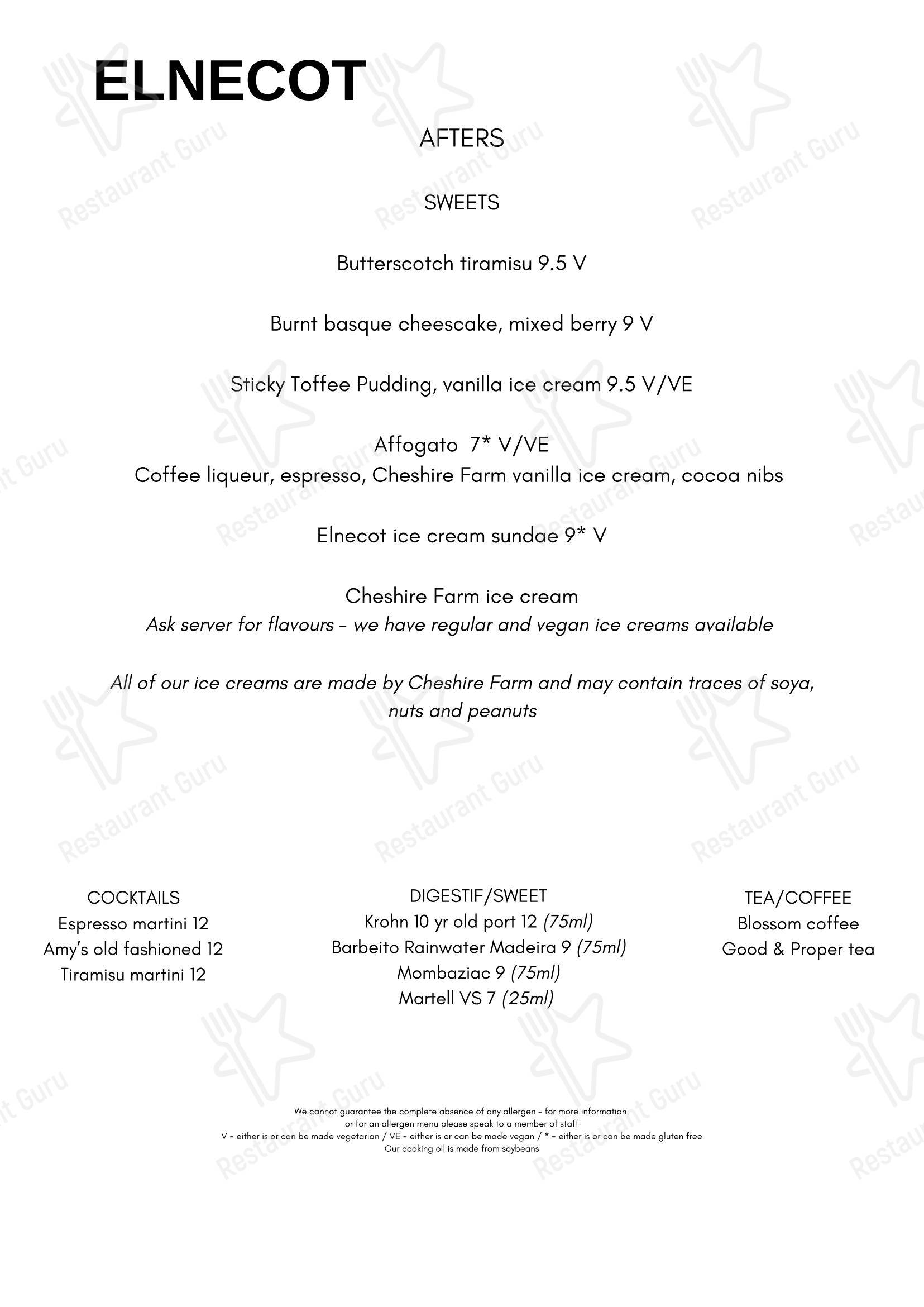 Takeaway Menu паба и бара Elnecot в Манчестере