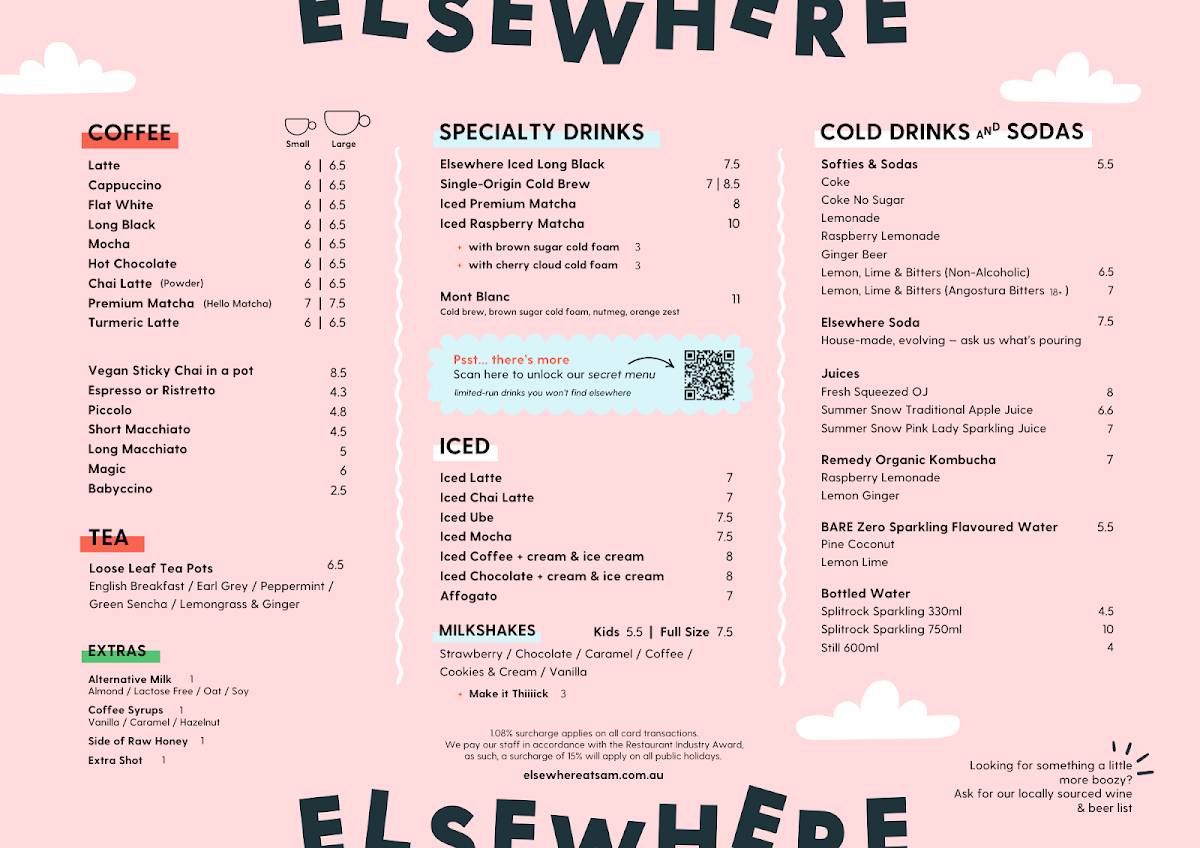 Elsewhere at SAM Shepparton Café & Restaurant меню