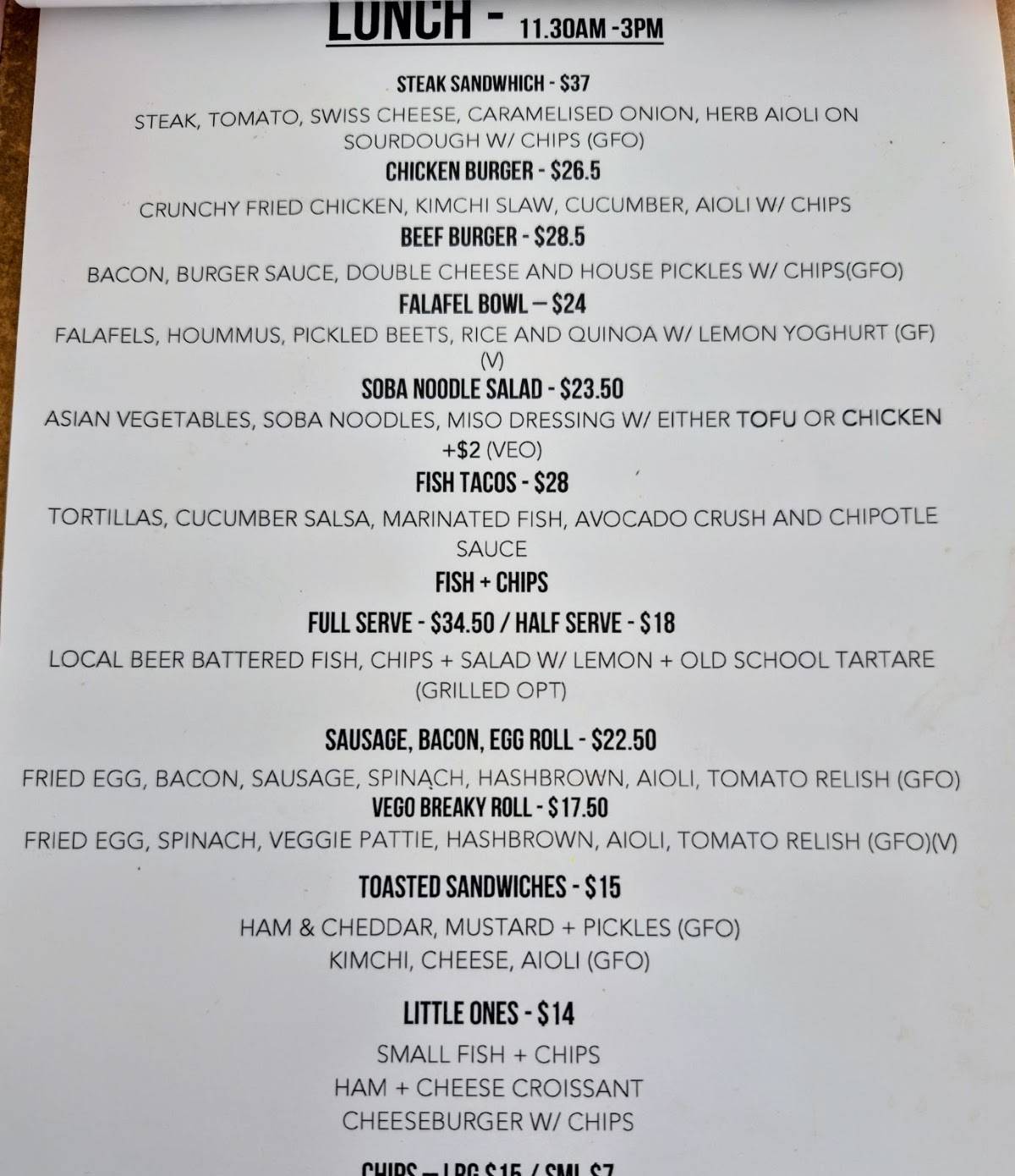Emu Point Cafe меню