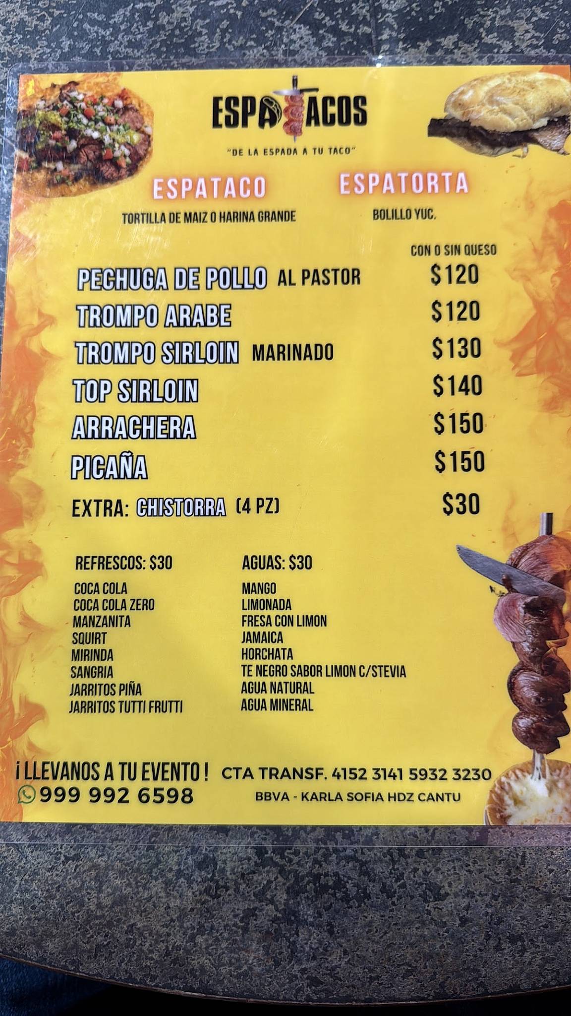 Espatacos меню