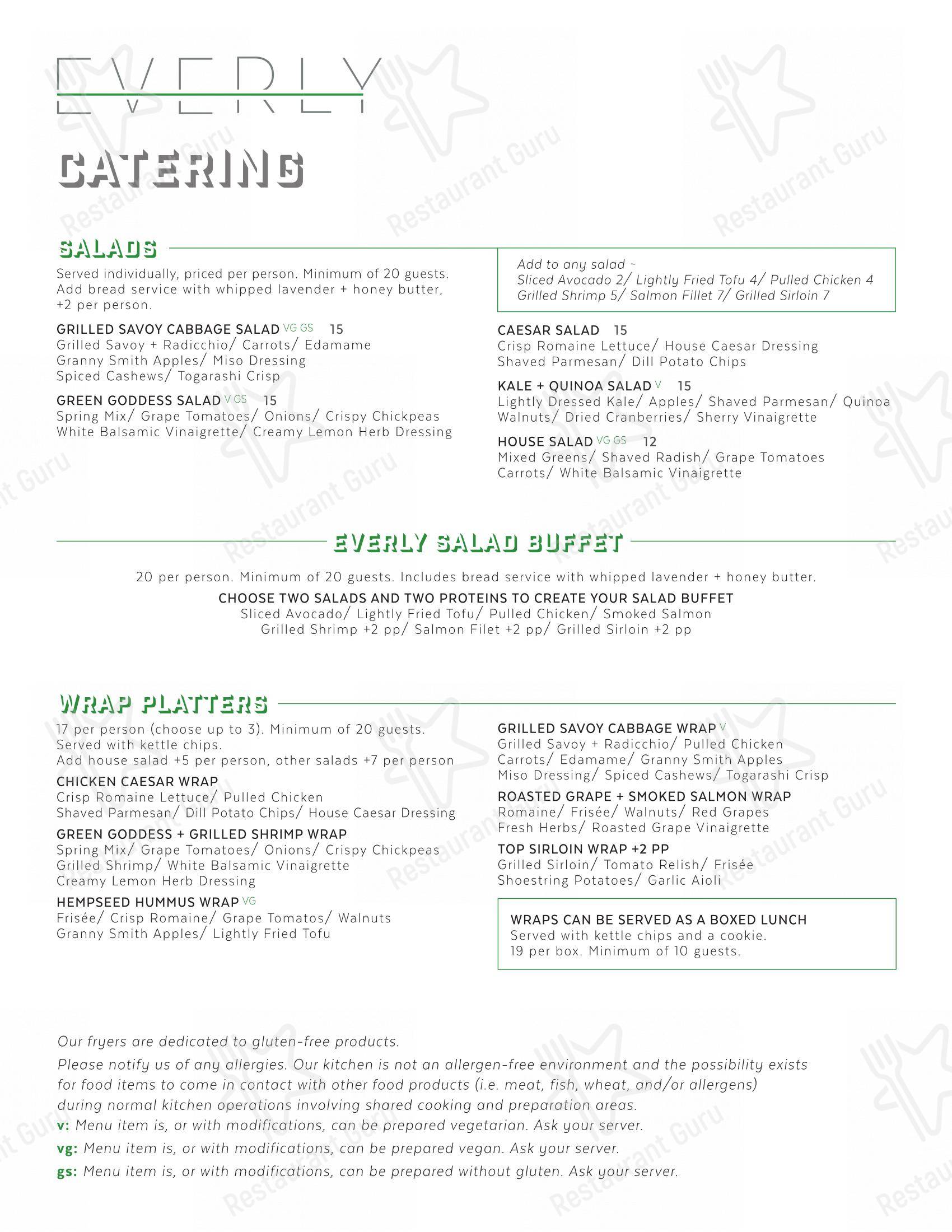 Меню паба и бара Everly - Wine Menu