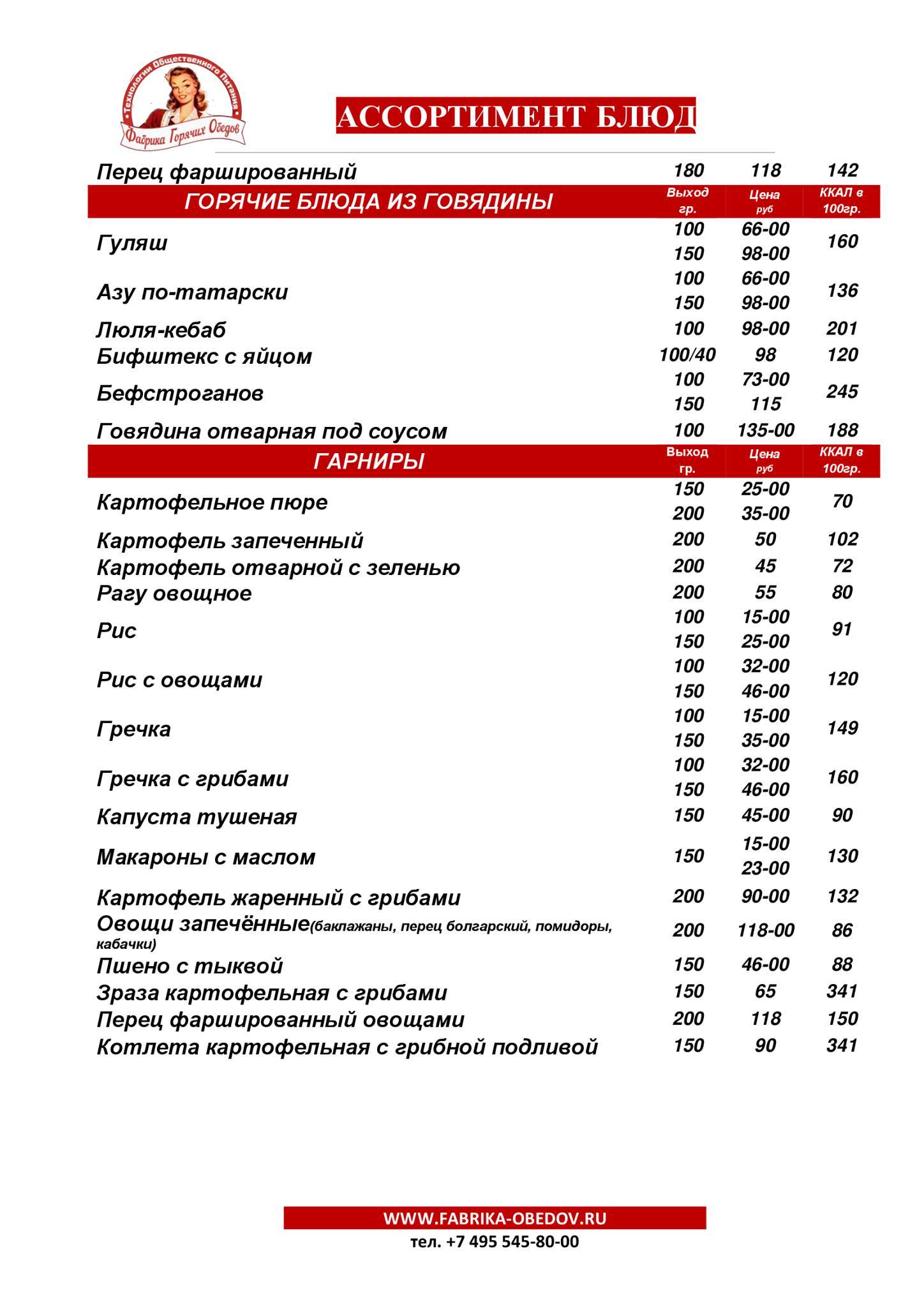 Фабрика обедов меню